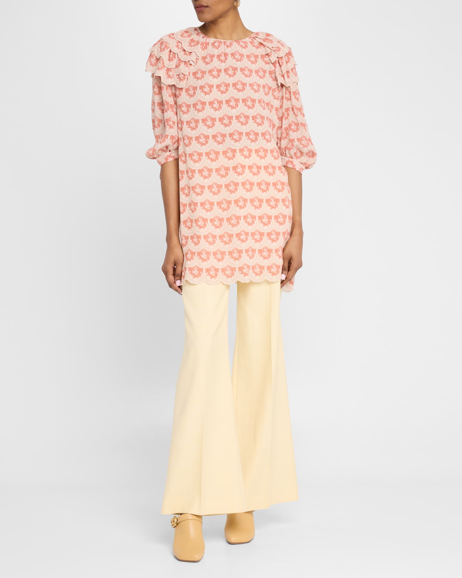 Floral Ruffled Scallop Silk Mini Dress 1