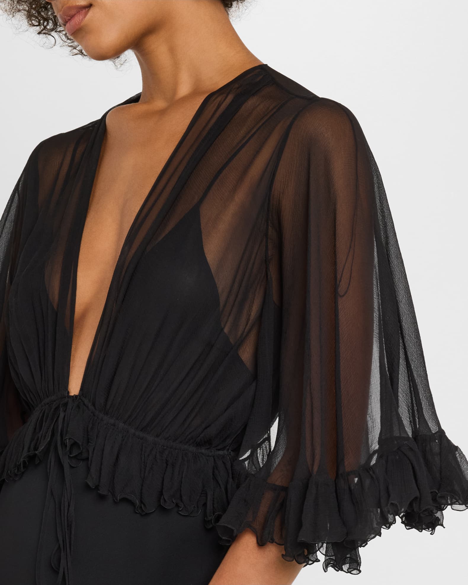 Chloe Ruffle Shrug Silk Maxi Dress | Neiman Marcus