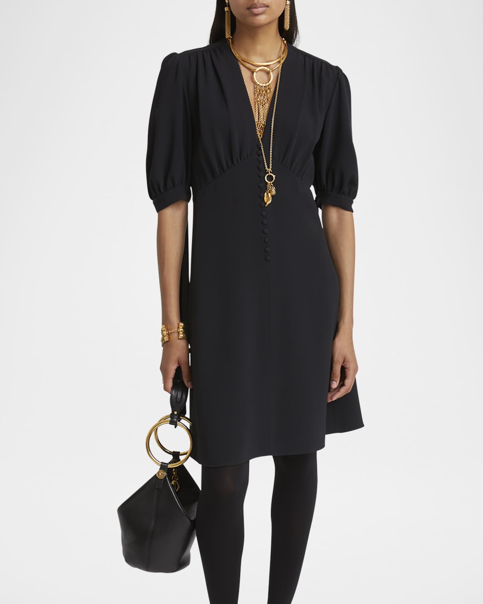 2024年のクリスマス Chloe Empire-Waist Puff-Sleeve Dress | Neiman Marcus ワンピース
