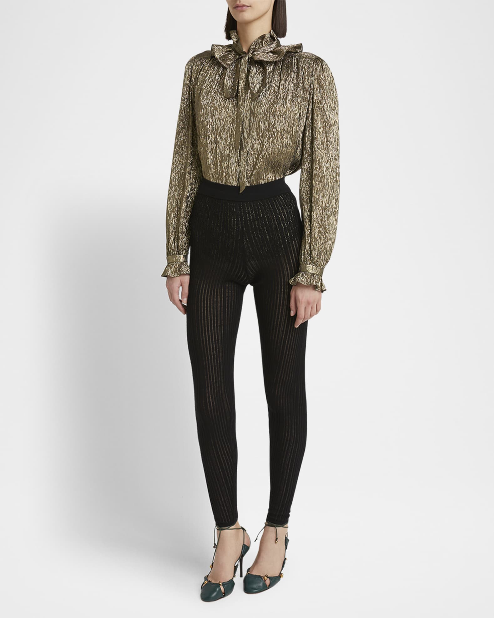 Metallic Silk Ruffle Neck-Tie Top 1