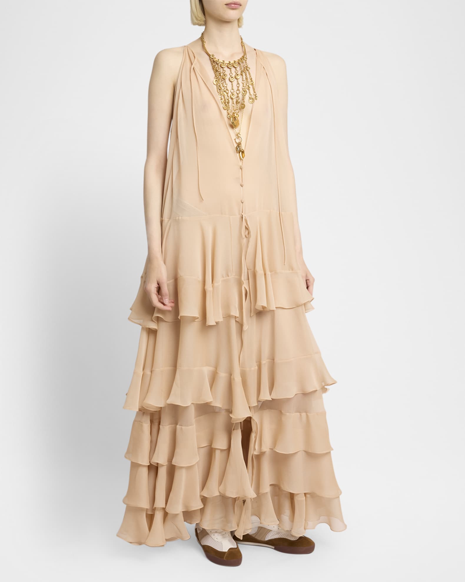Silk Tiered-Ruffle Sleeveless Maxi Dress 1