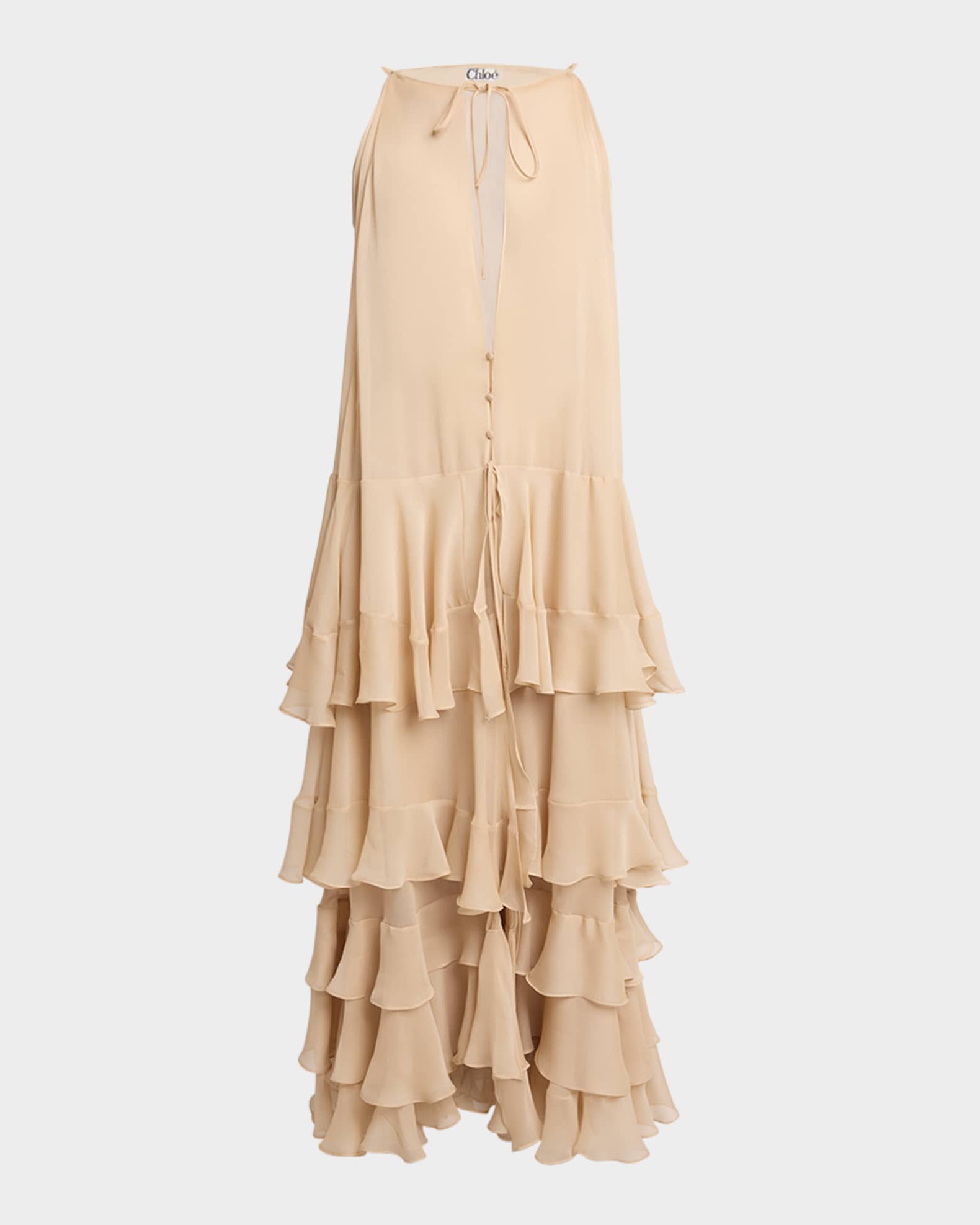 Silk Tiered-Ruffle Sleeveless Maxi Dress 0