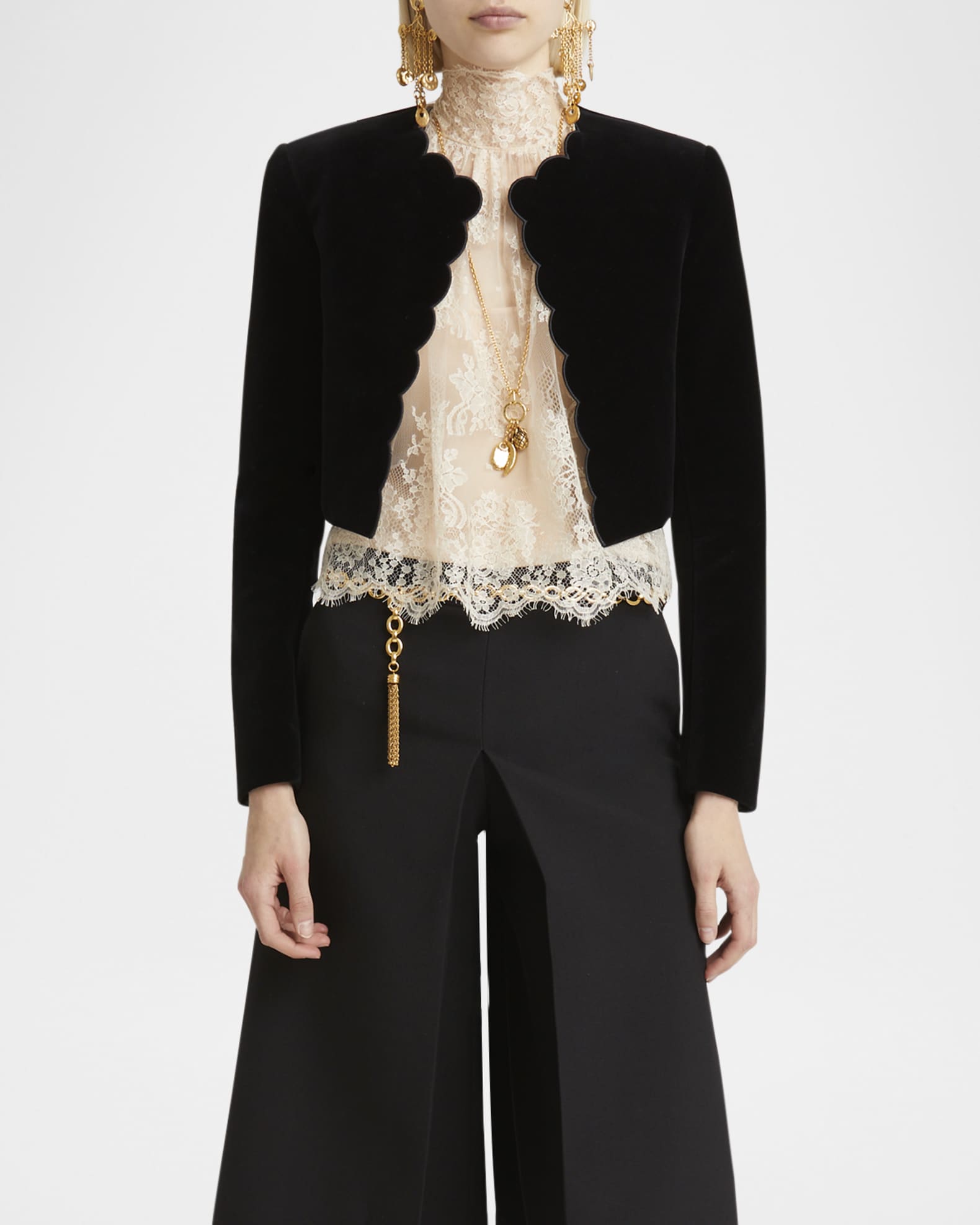 Chloe Scalloped Velvet Crop Jacket | Neiman Marcus