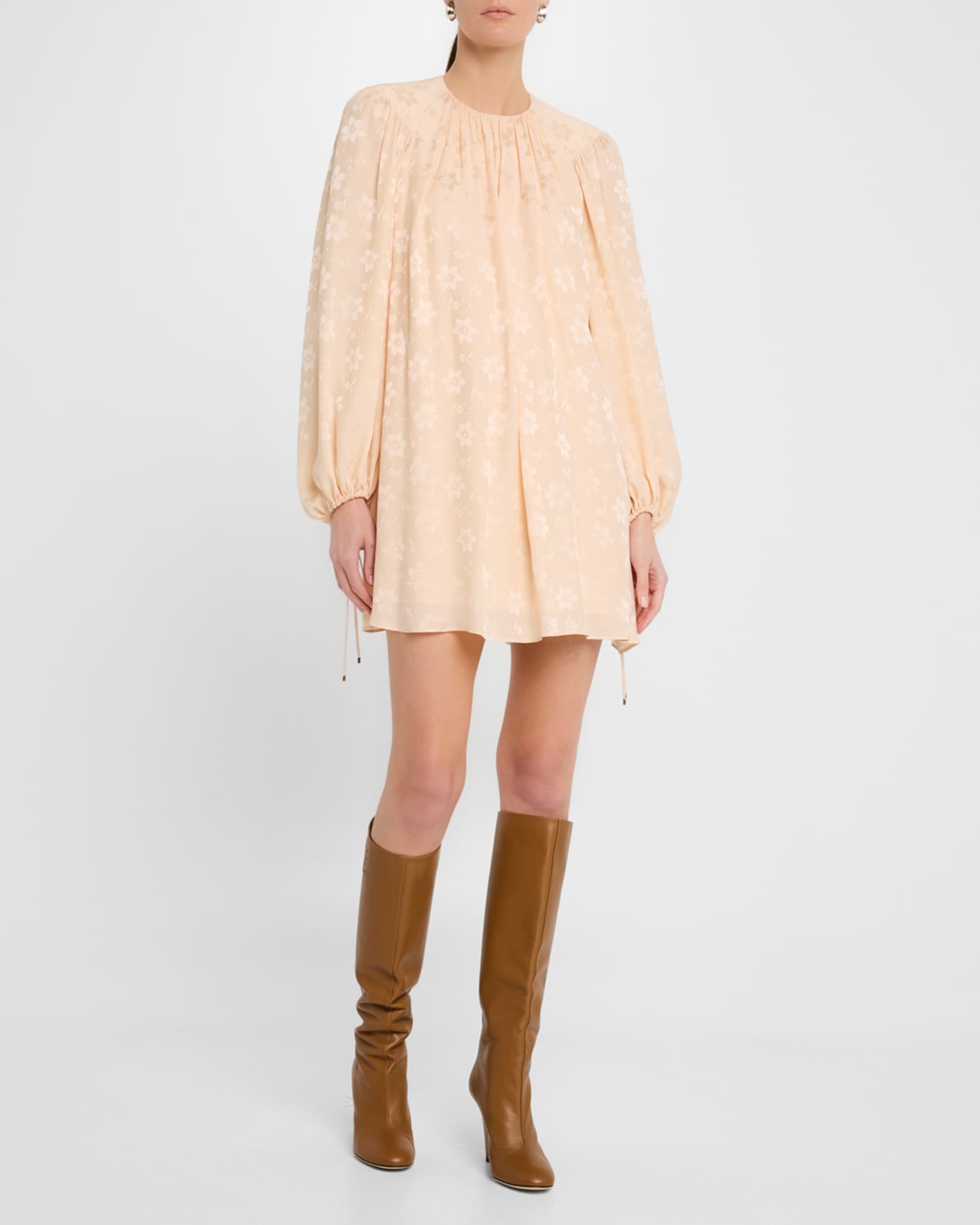 Floral Silk Jacquard Balloon-Sleeve Mini Dress 1