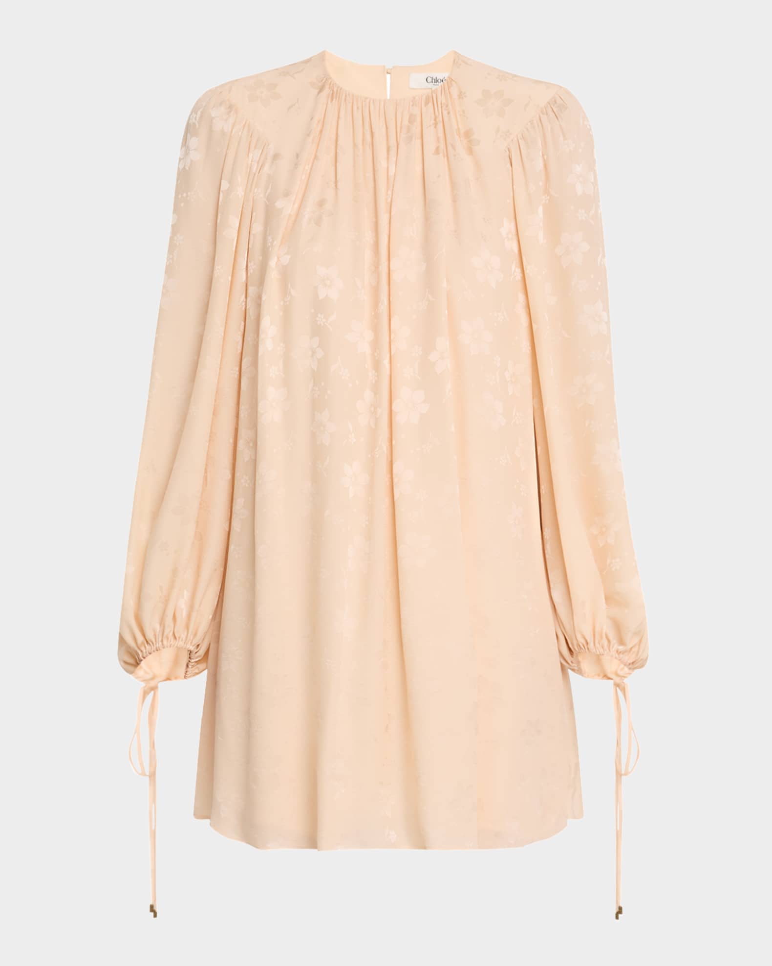 Floral Silk Jacquard Balloon-Sleeve Mini Dress 0