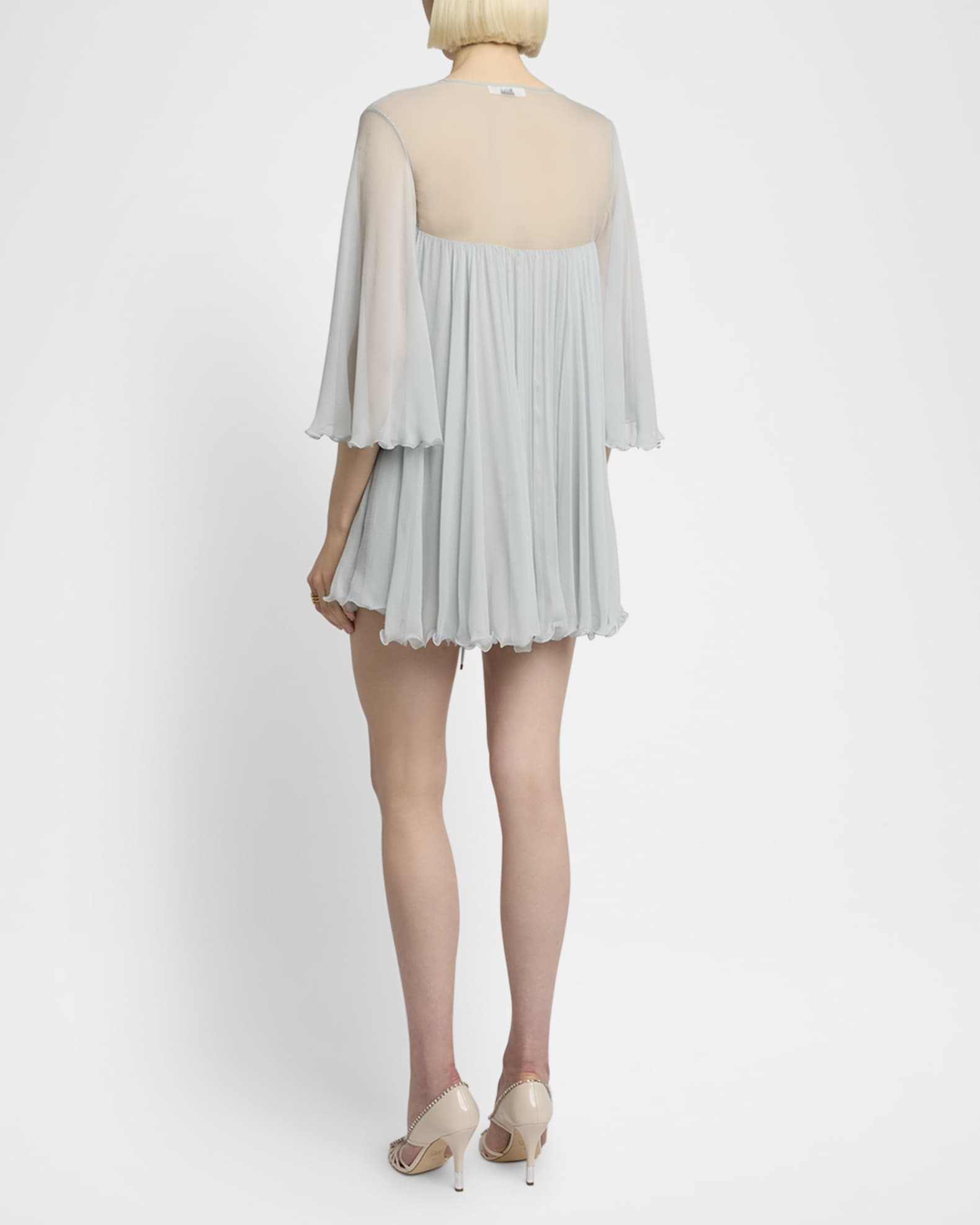 Chloe Twisted Bust 3/4-Sleeve Chiffon Mini Dress | Neiman Marcus Chloe Twisted Bust 3/4-Sleeve Chiffon Mini Dress | Neiman Marcus