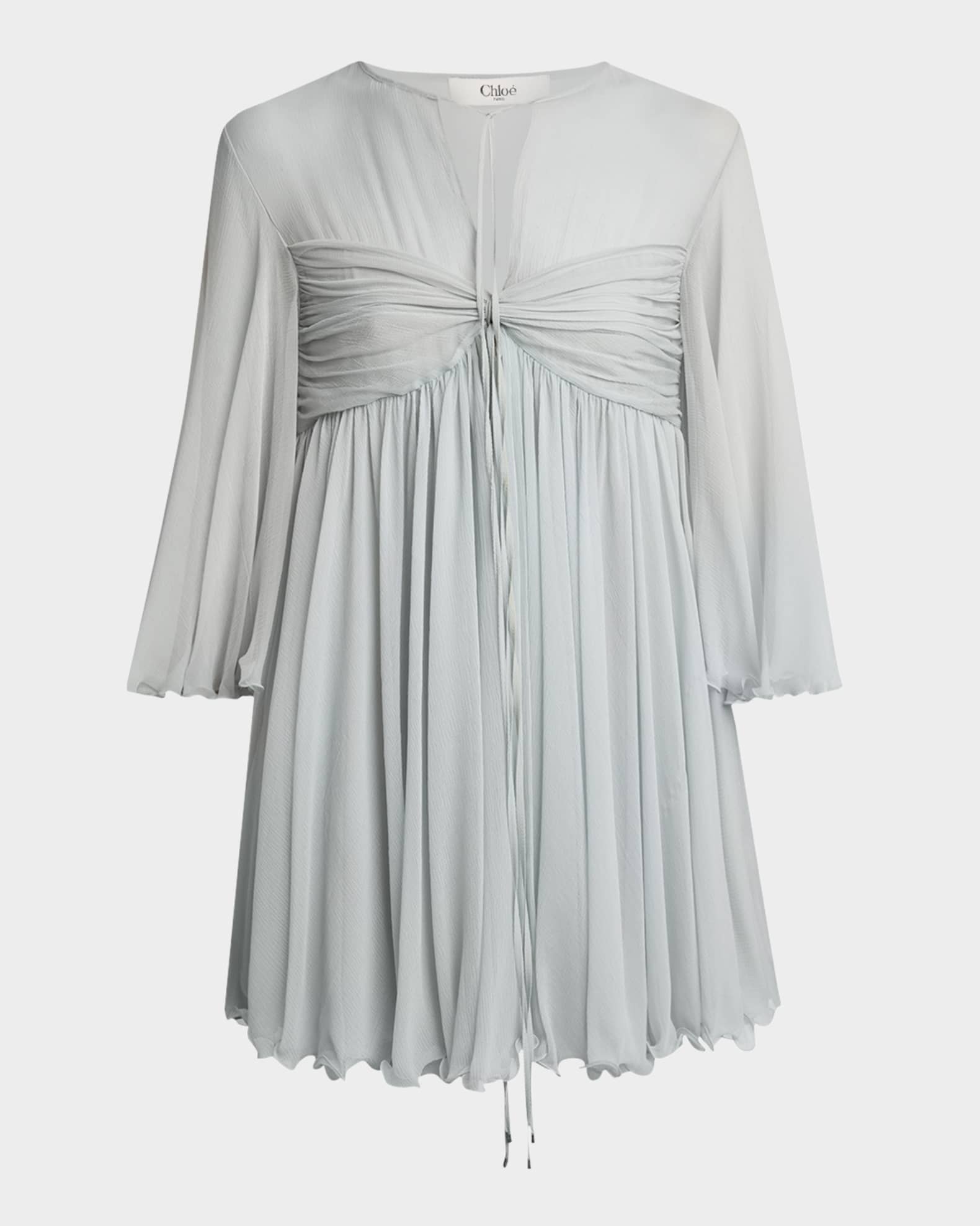 Twisted Bust 3/4-Sleeve Chiffon Mini Dress 0