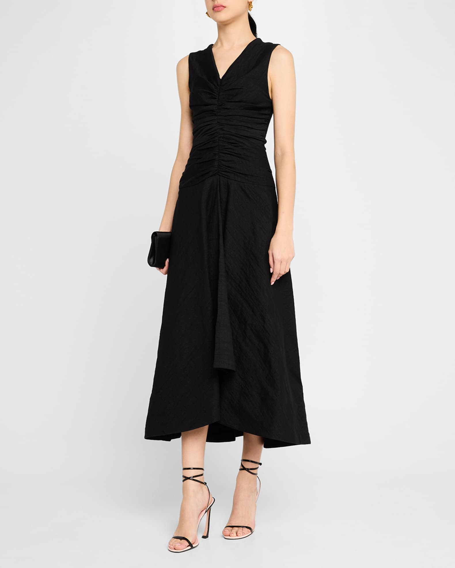 The Finley Sleeveless Ruched V-Neck Midi Dress 1