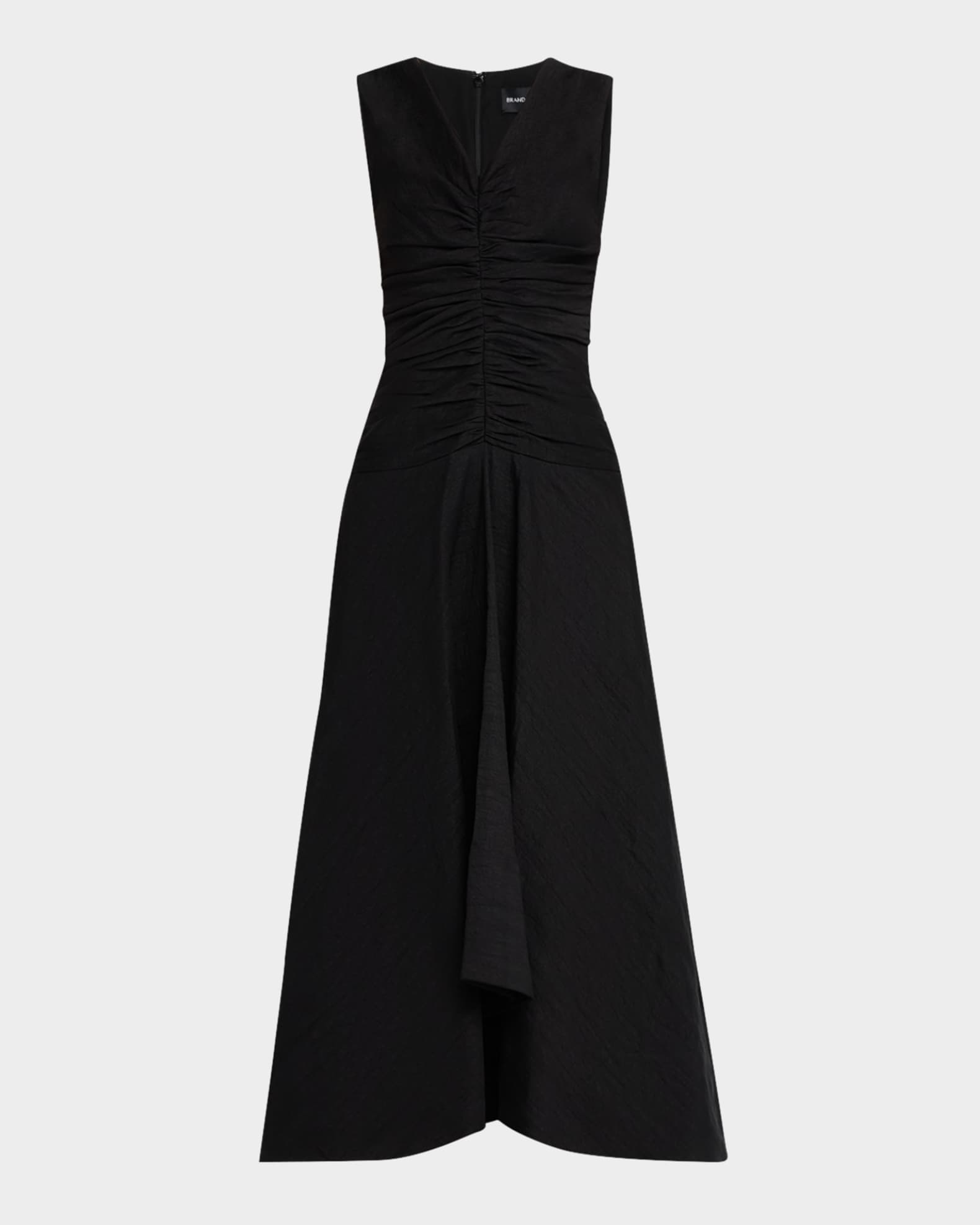 The Finley Sleeveless Ruched V-Neck Midi Dress 0