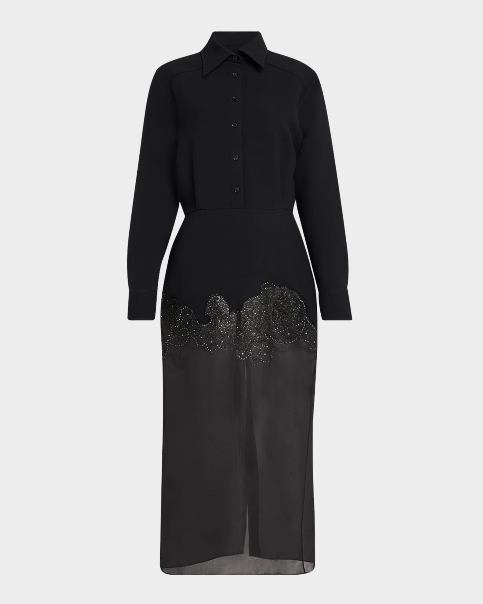 Amelie Embroidered Sheer-Skirt Midi Shirtdress 0