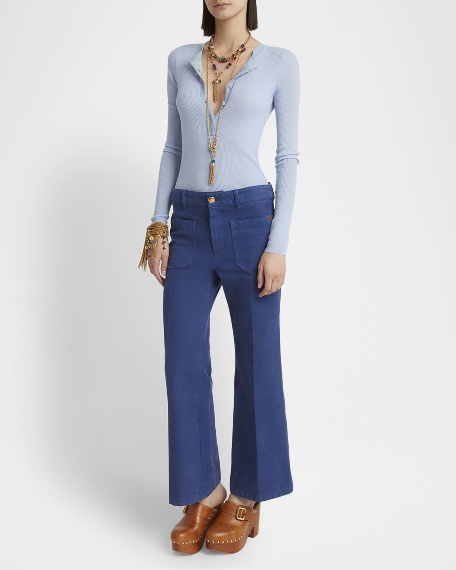 Chloe Ribbed Long-Sleeve Henley Sweater | Neiman Marcus