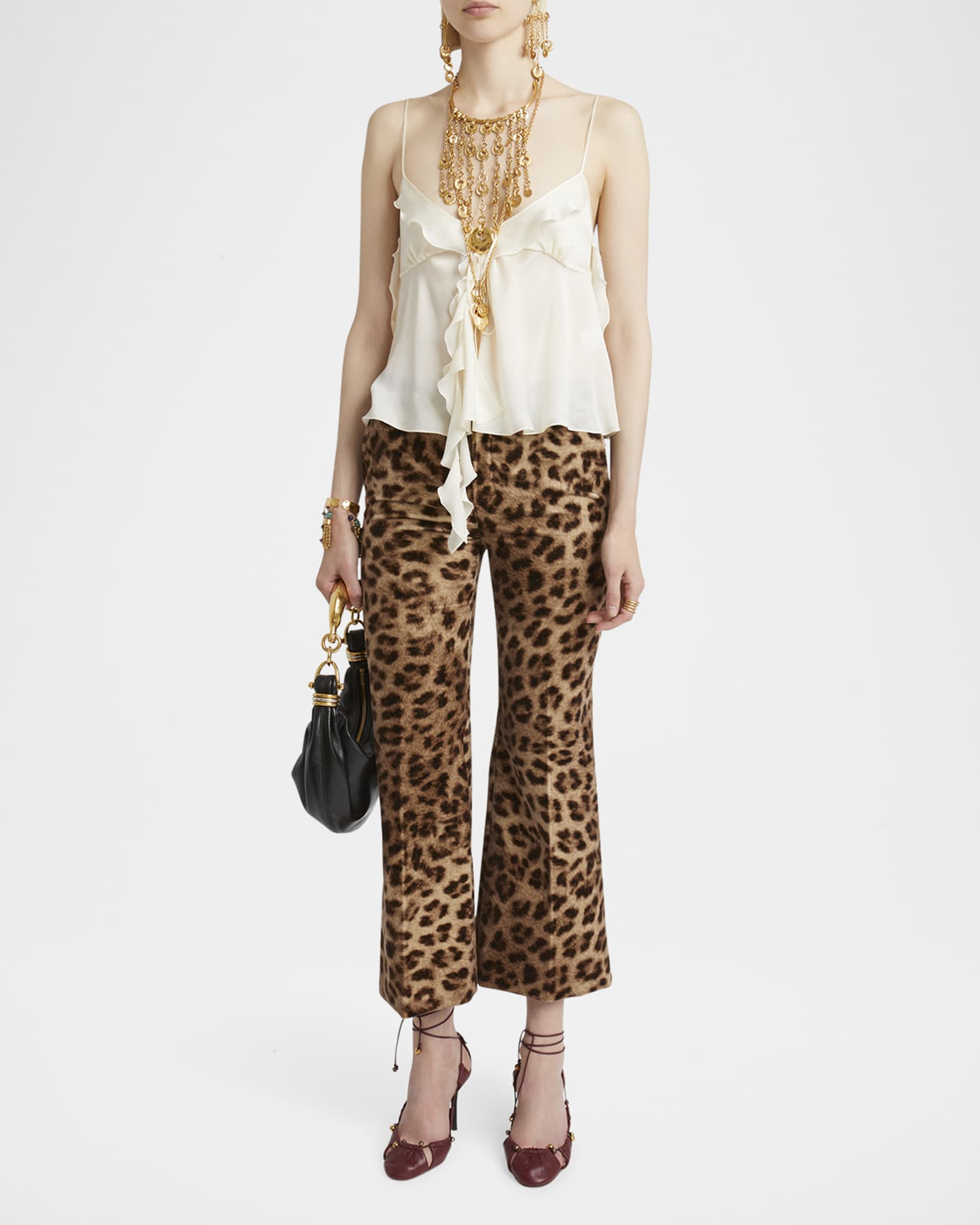 Leopard-Print Flare Crop Trousers 1