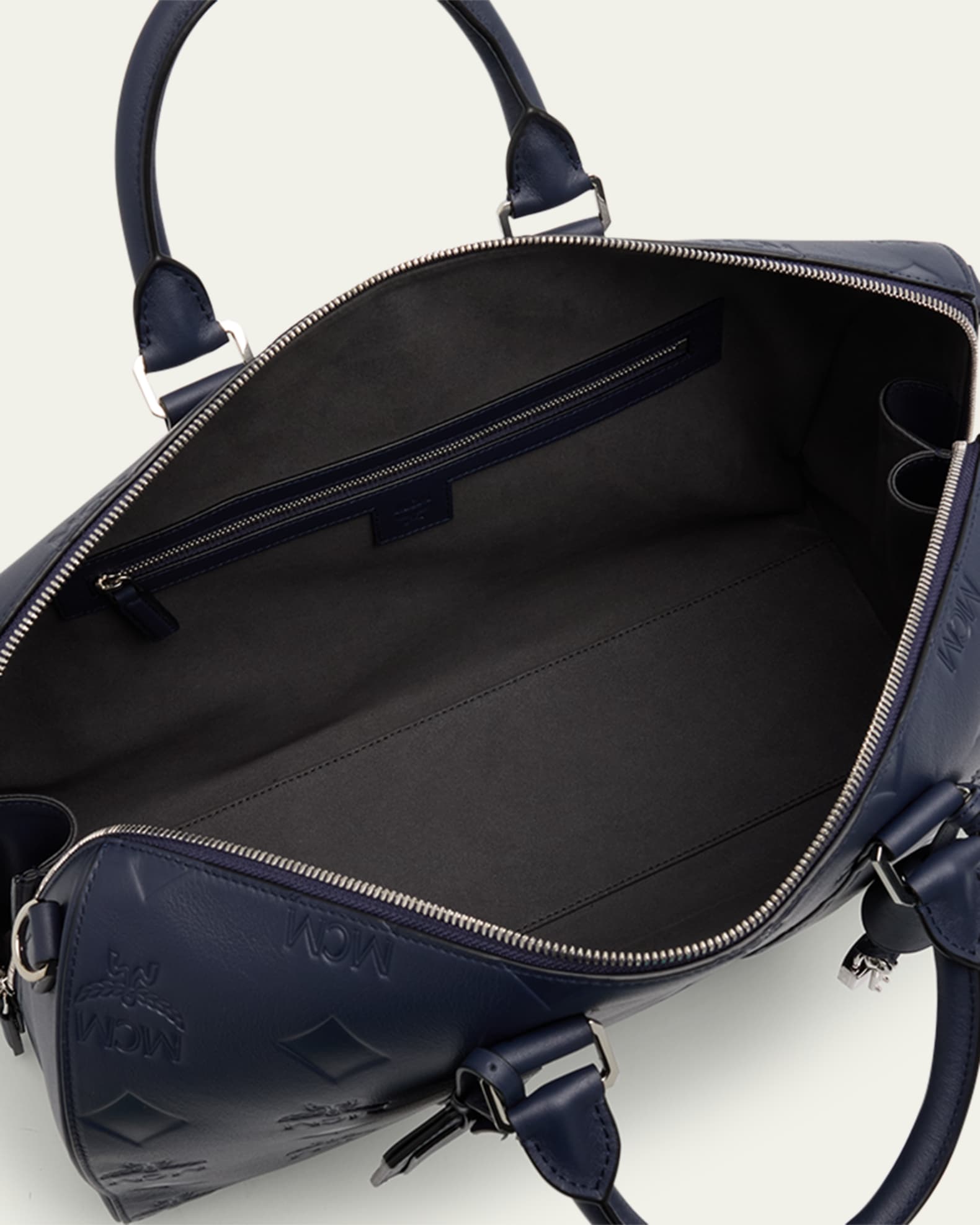 Mcm Men s Ottomar Small Embossed Leather Duffel Bag Navy Blazer