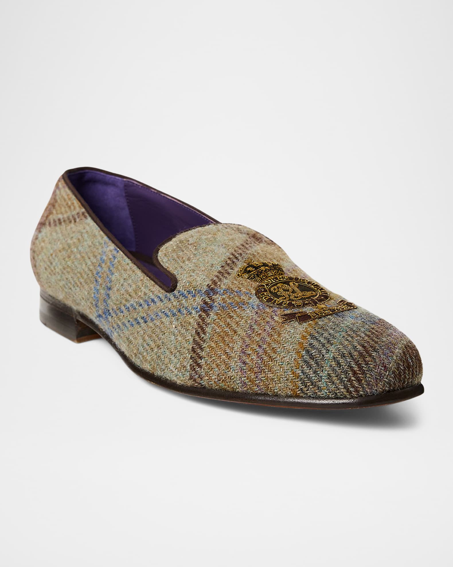 Ralph Lauren Purple Label Men s Alonzo Crest Wool Plaid Smoking Slippers Neiman Marcus