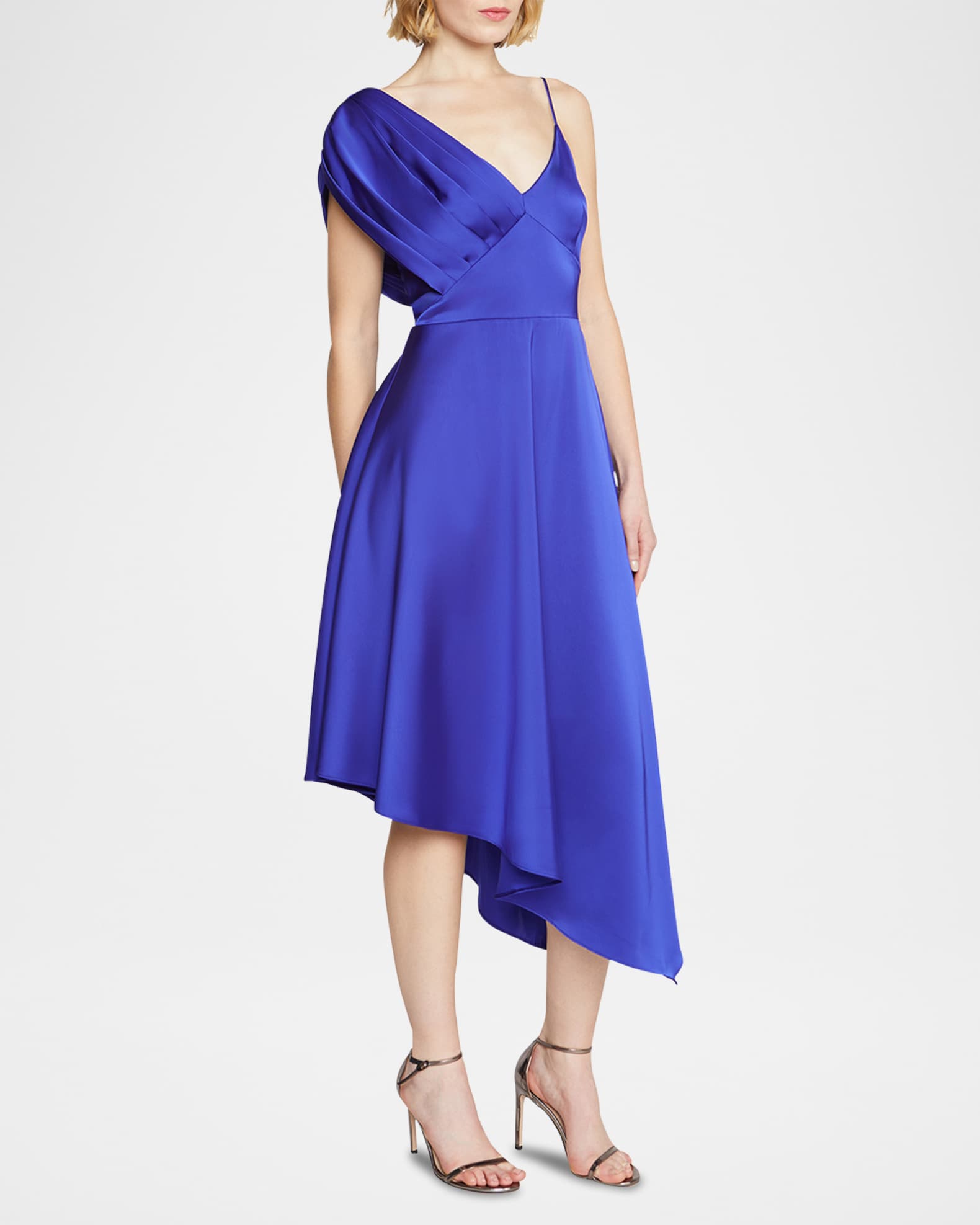 Theia Elsie Pleated High Low Midi Dress Lapis Women s 12 Cocktail Party Wedding Guest Dresses High Low Dresses