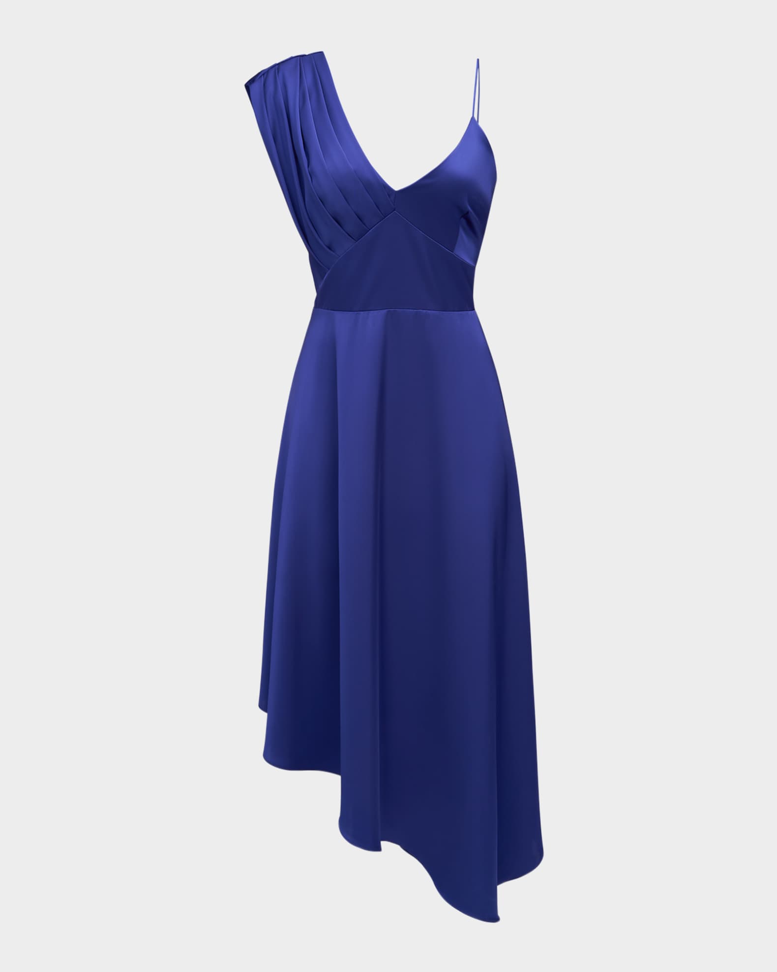 Theia Elsie Pleated High Low Midi Dress Lapis