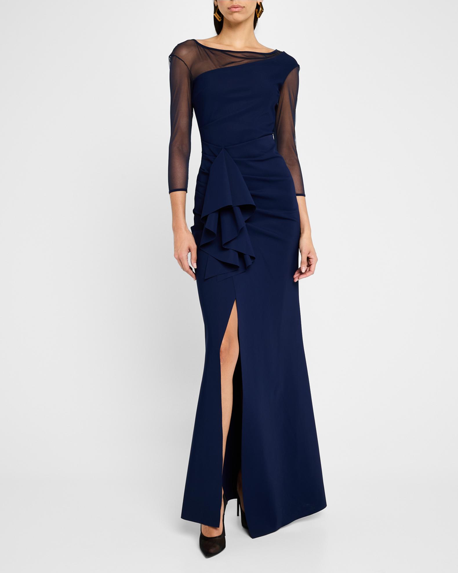 Chiara Boni La Petite Robe Aroma Draped Illusion Gown | Neiman Marcus