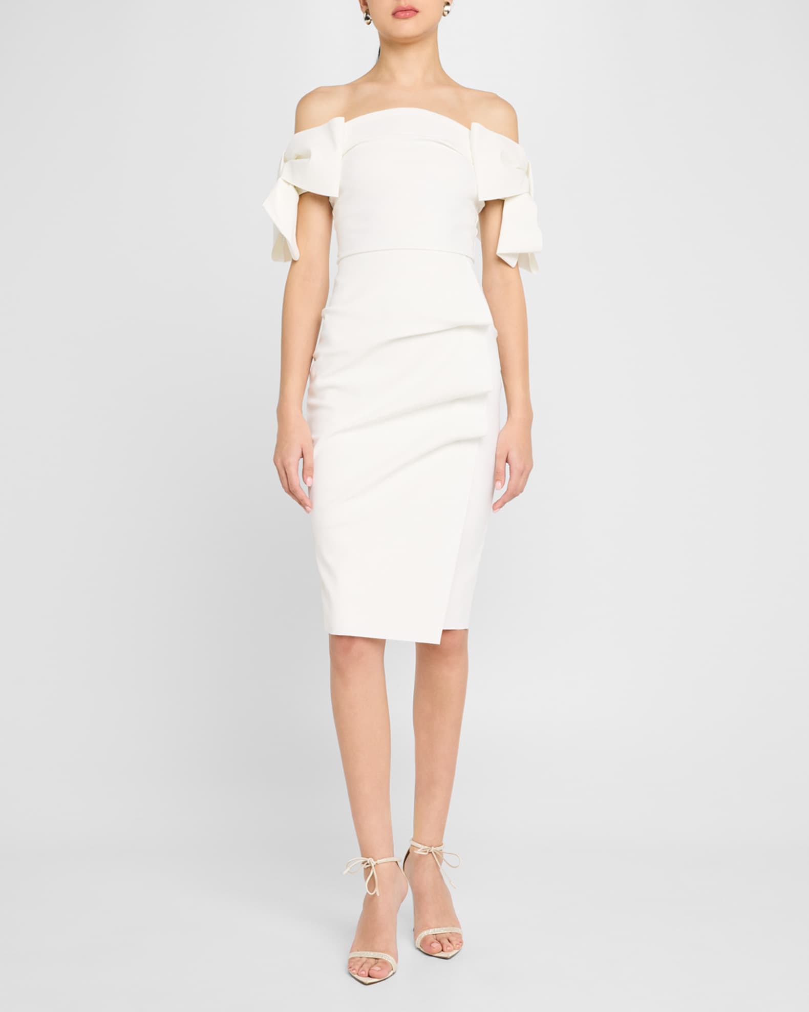 Bunjiree Off-Shoulder Bow Midi Sheath Dress 1