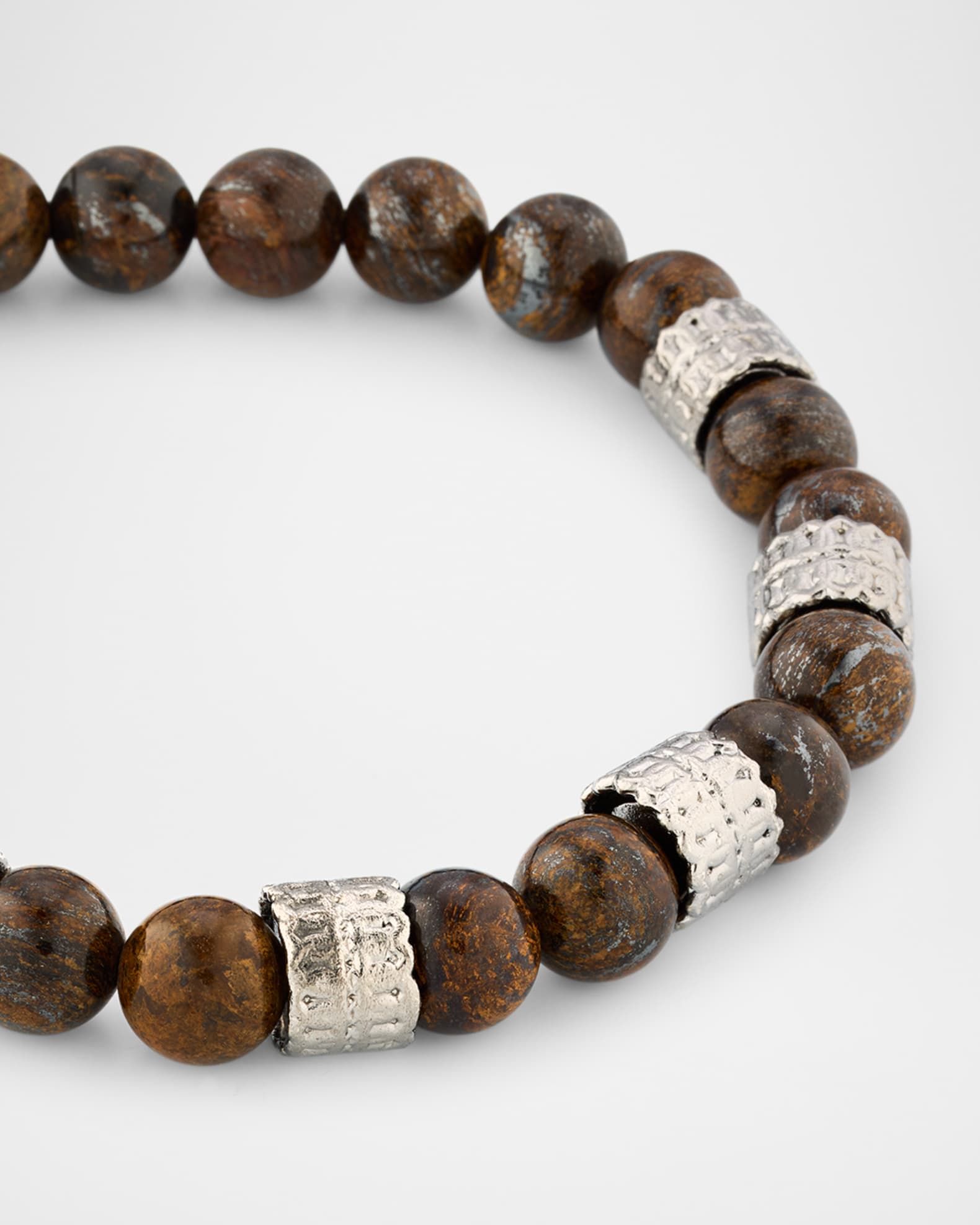 Men's Bronzite Beaded Bracelet with Sterling Silver, 8mm  1