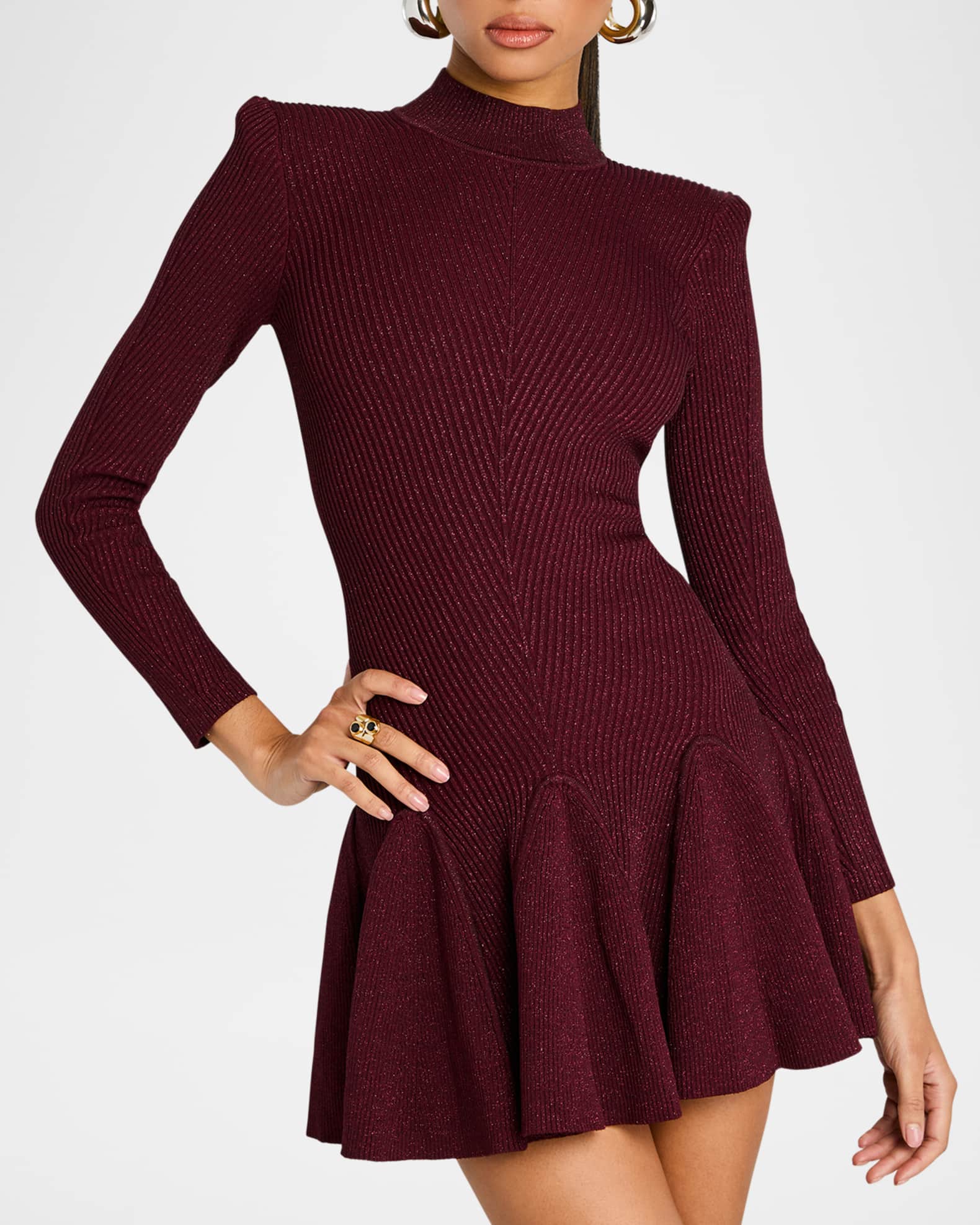 Sydonie Sparkly Knit Mock-Neck Mini Dress 0