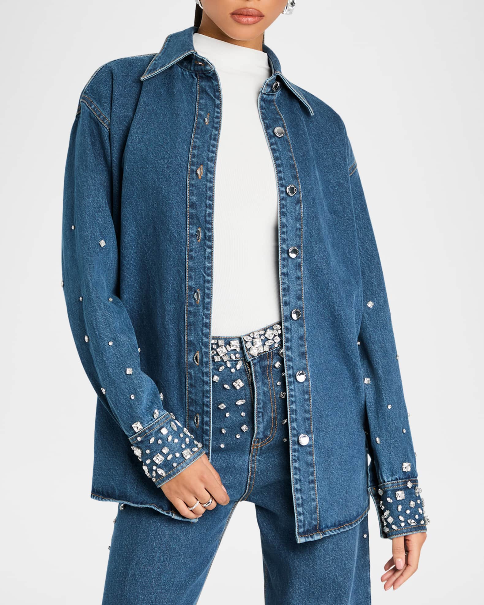 Diletta Embellished Denim Shacket 0