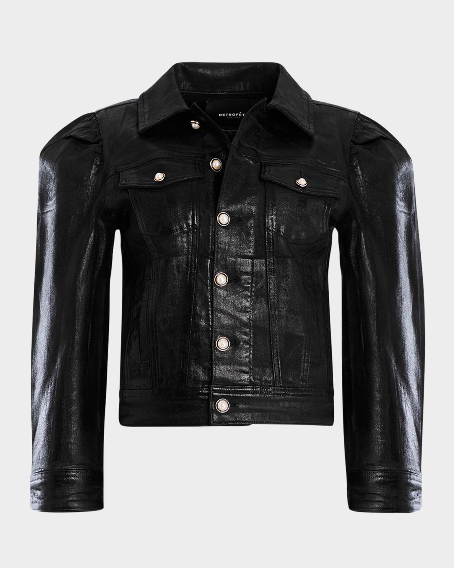 Ada Puff-Sleeve Coated Denim Jacket 0