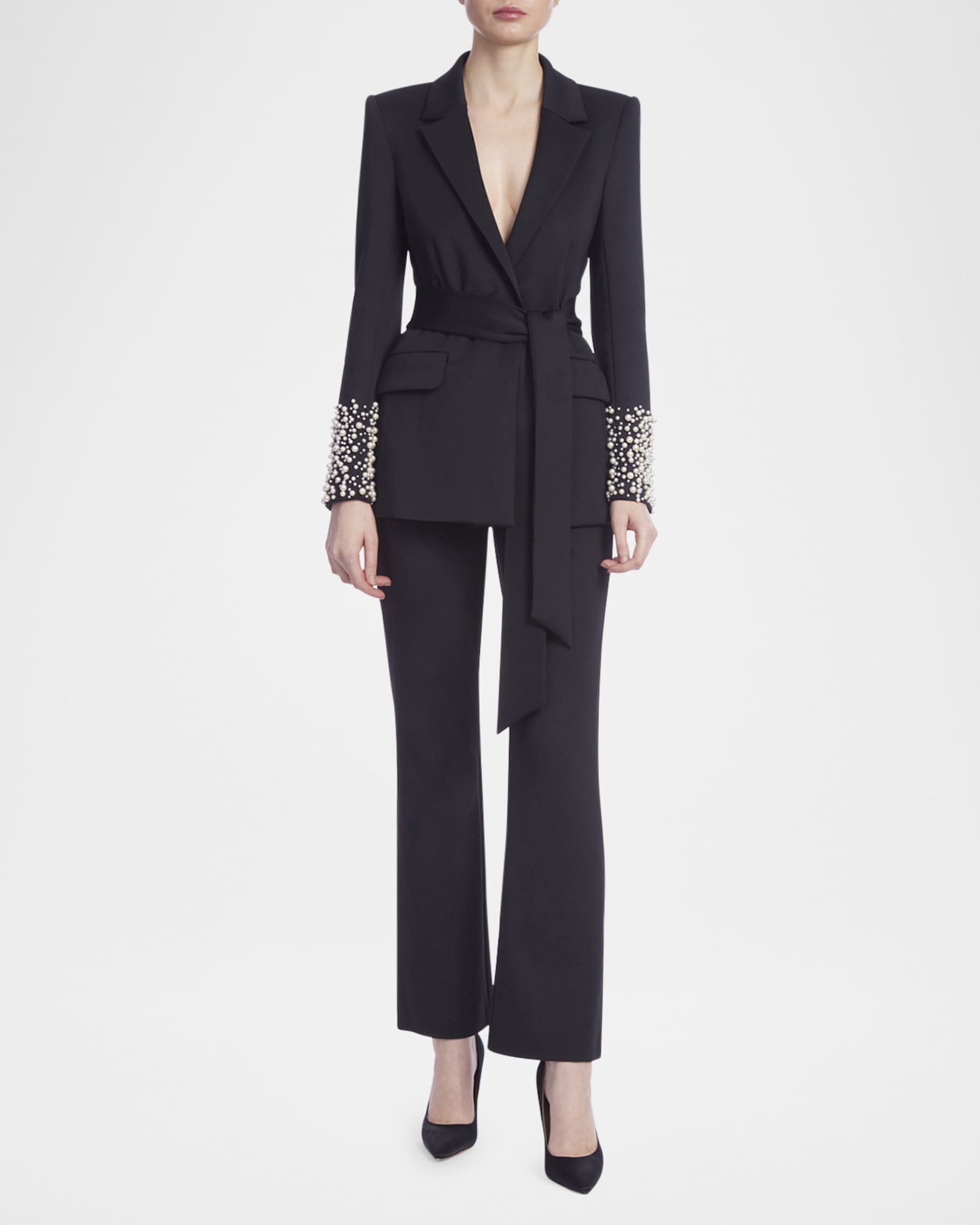 Badgley Mischka Wrap Front Faux Pearl Jacket Neiman Marcus