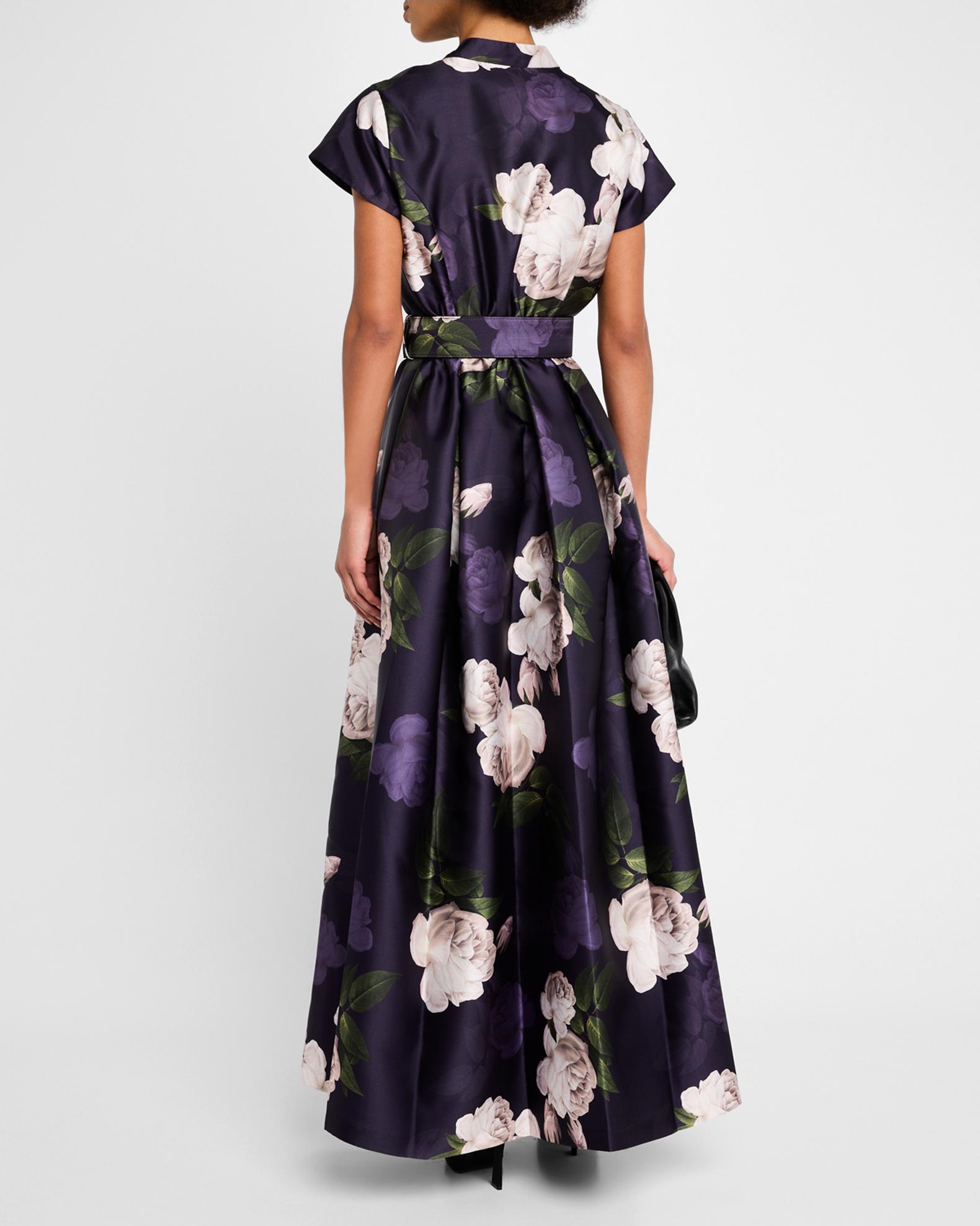 SACHIN BABI Marta Pleated Floral-Print Shirt Gown | Neiman Marcus