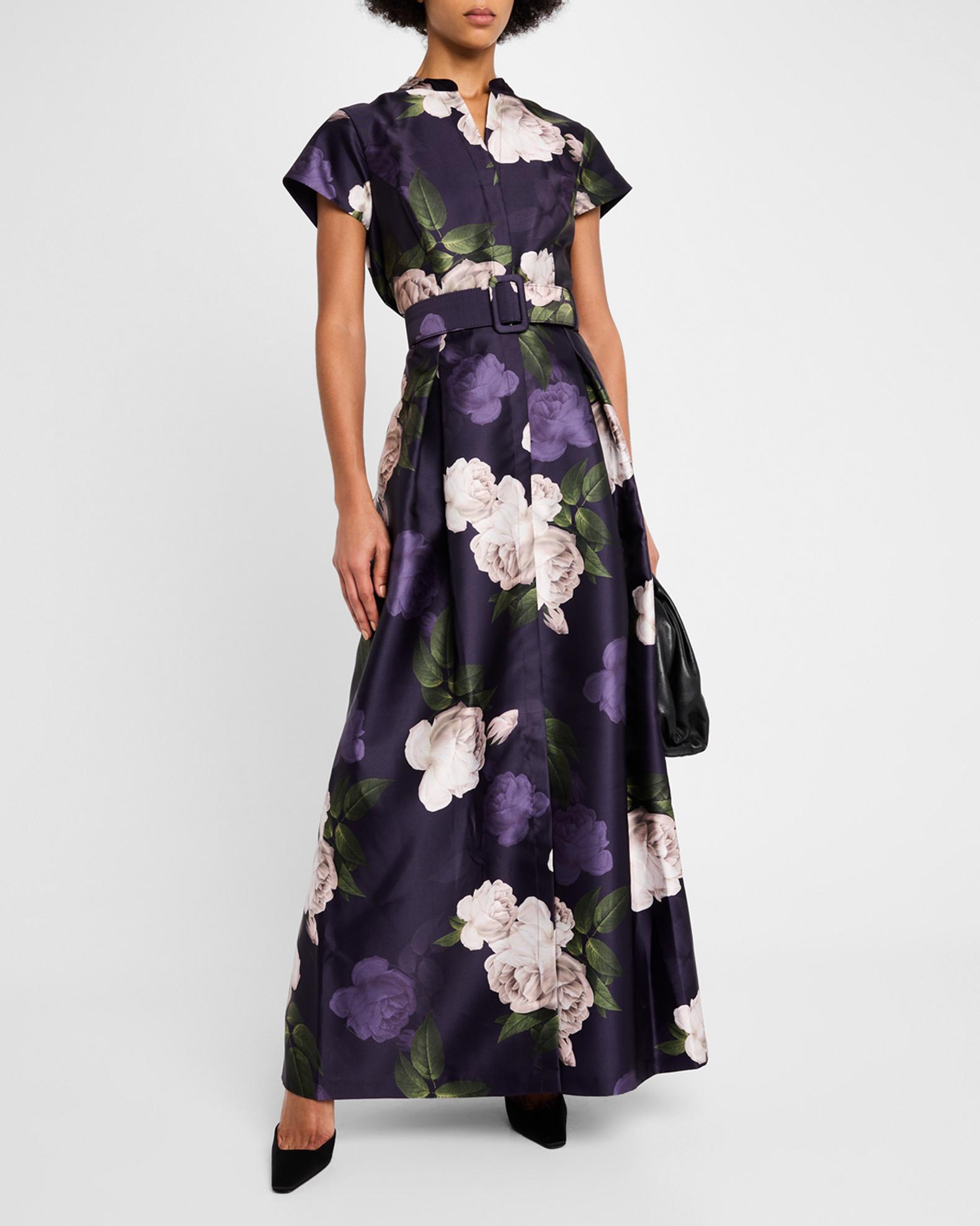 SACHIN BABI Marta Pleated Floral-Print Shirt Gown | Neiman Marcus