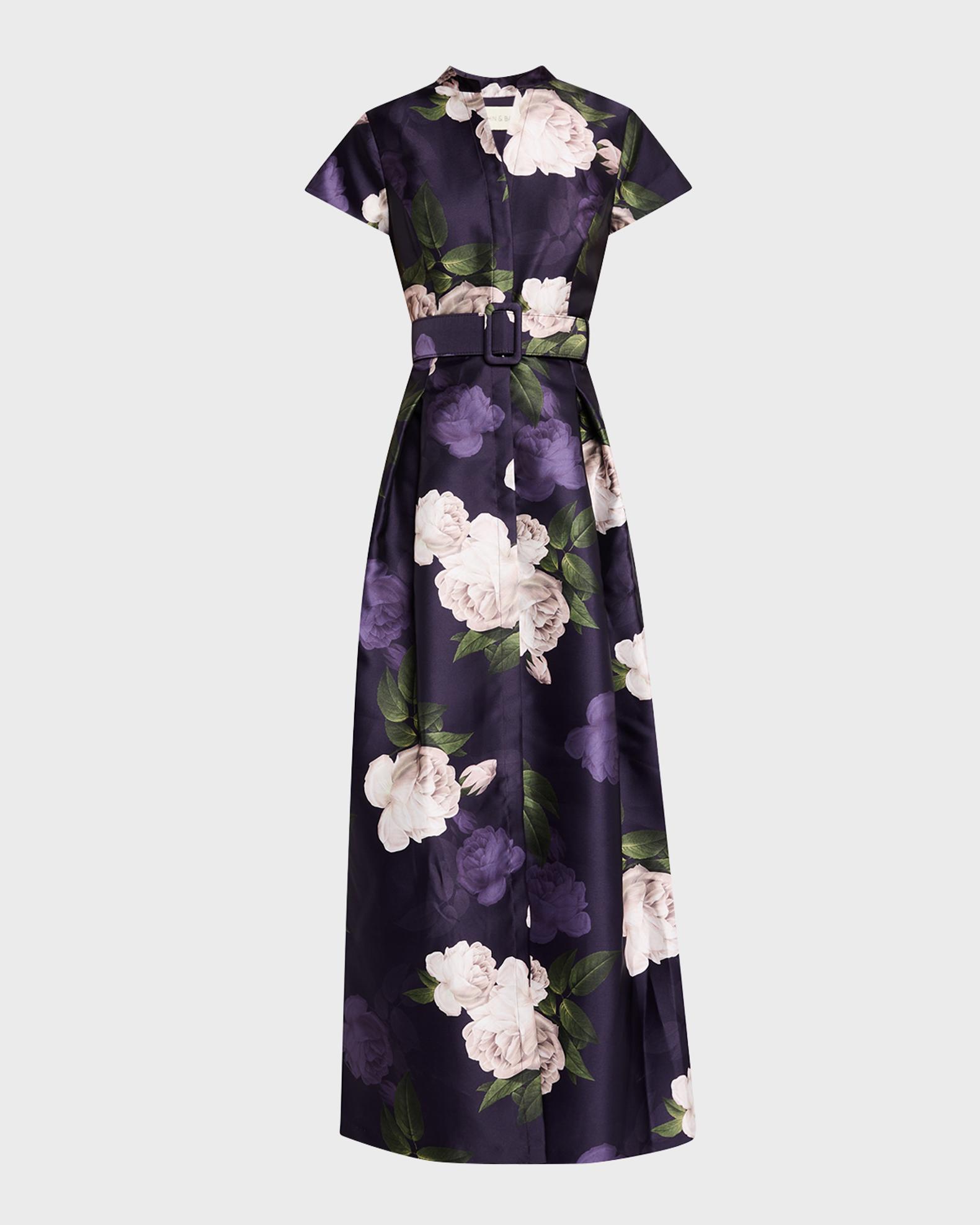 SACHIN BABI Marta Pleated Floral-Print Shirt Gown | Neiman Marcus