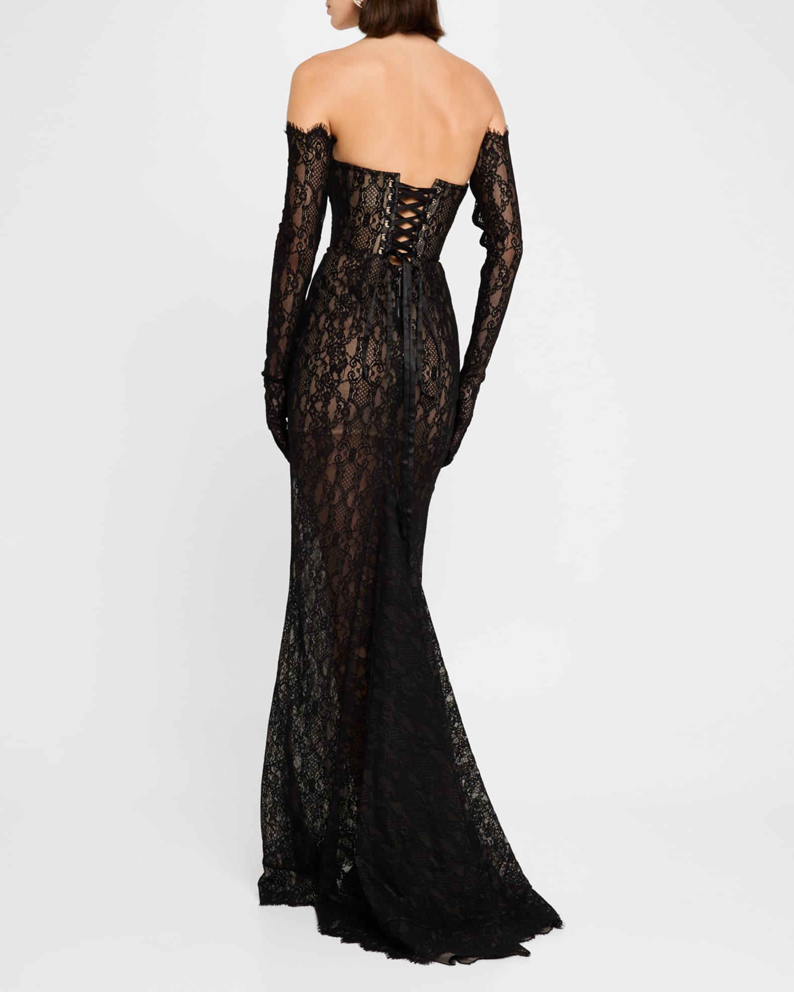 Kiera Strapless Lace Gown with Evening Gloves