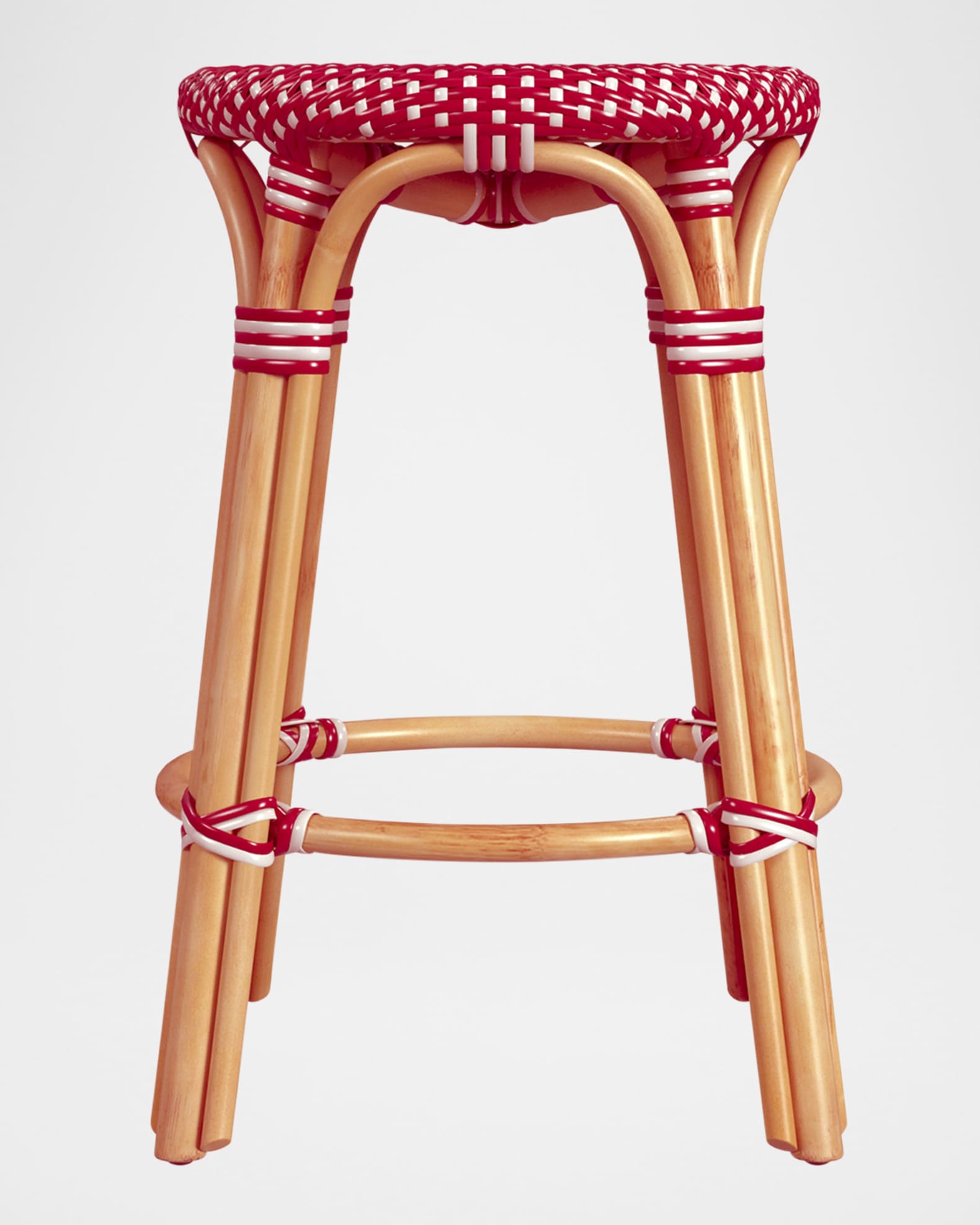 Butler Specialty Co Tobias 24" Rattan Counter Stool, Red/White Dot