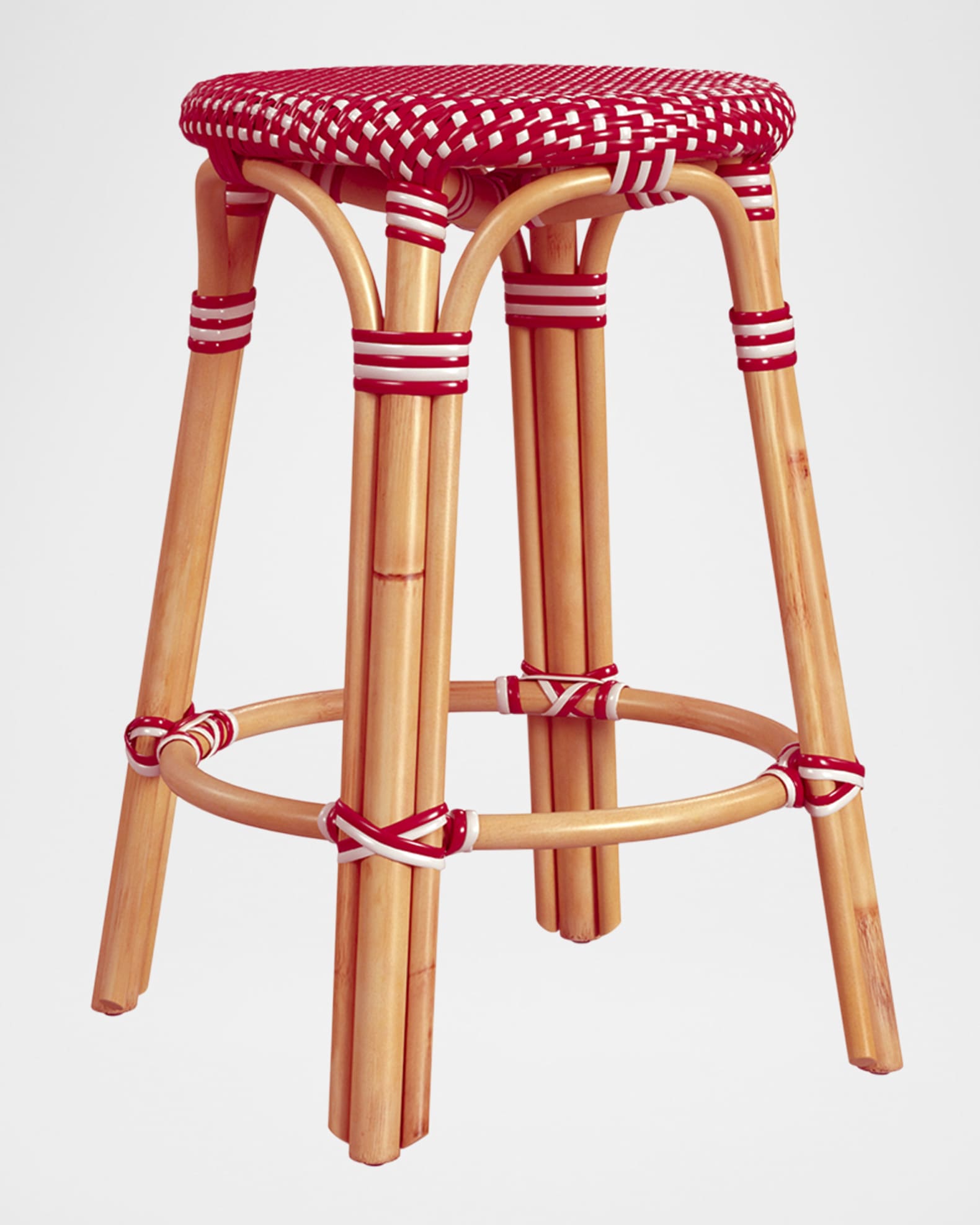 Butler Specialty Co Tobias 24" Rattan Counter Stool, Red/White Dot