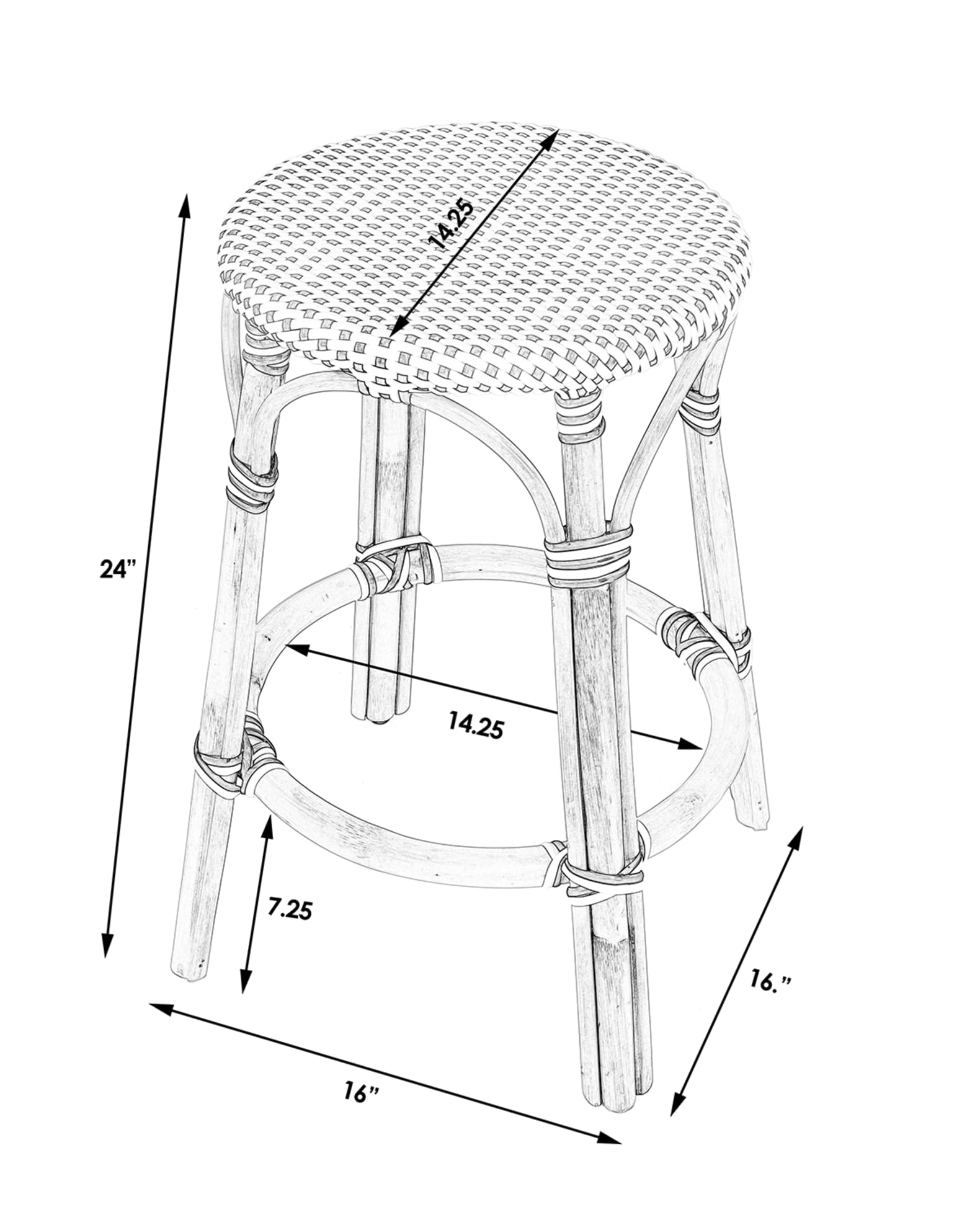 Butler Specialty Co Tobias 24" Rattan Counter Stool, Red/White Dot