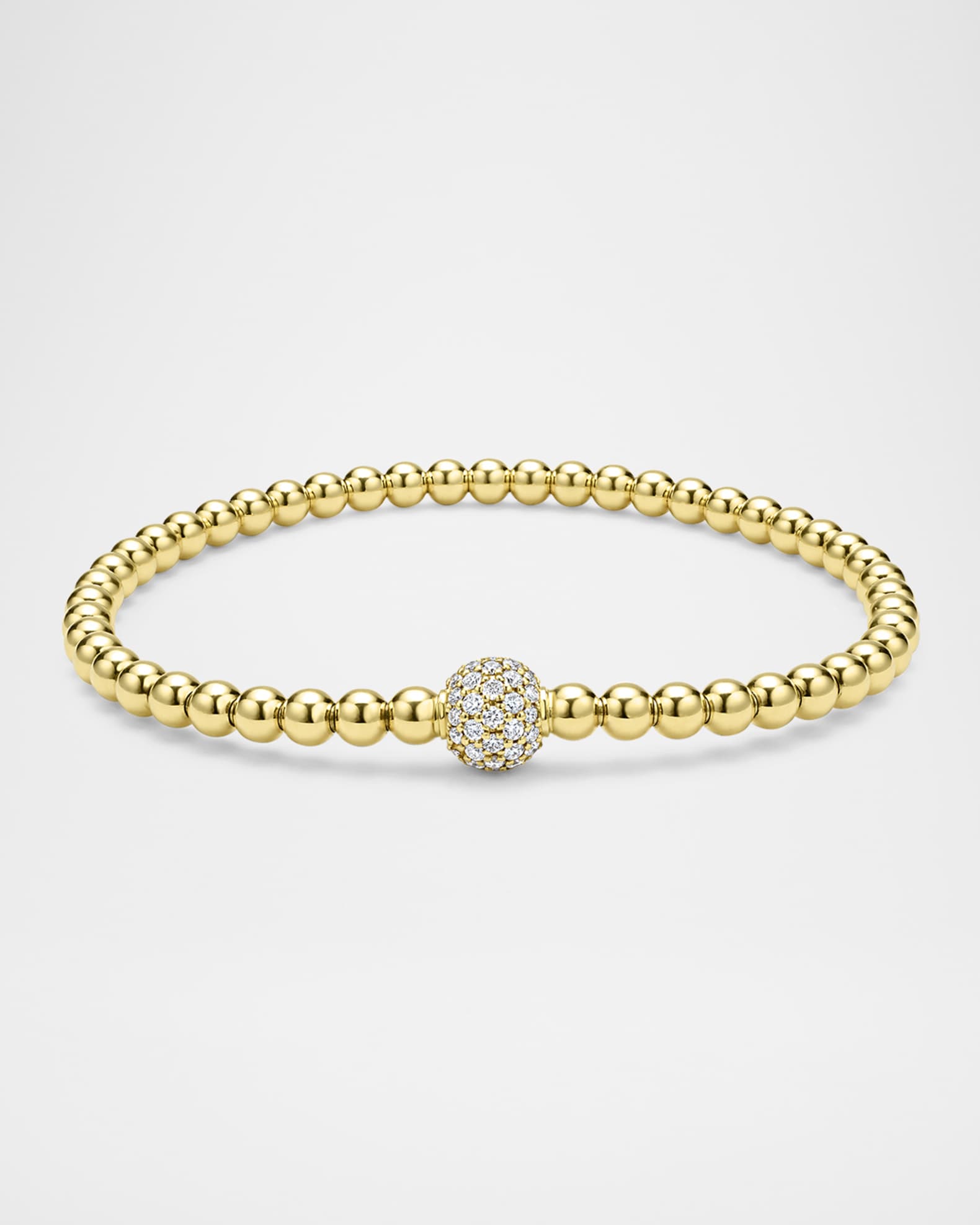 18K Gold Caviar Pave Ball 4mm Stretch Bracelet 0