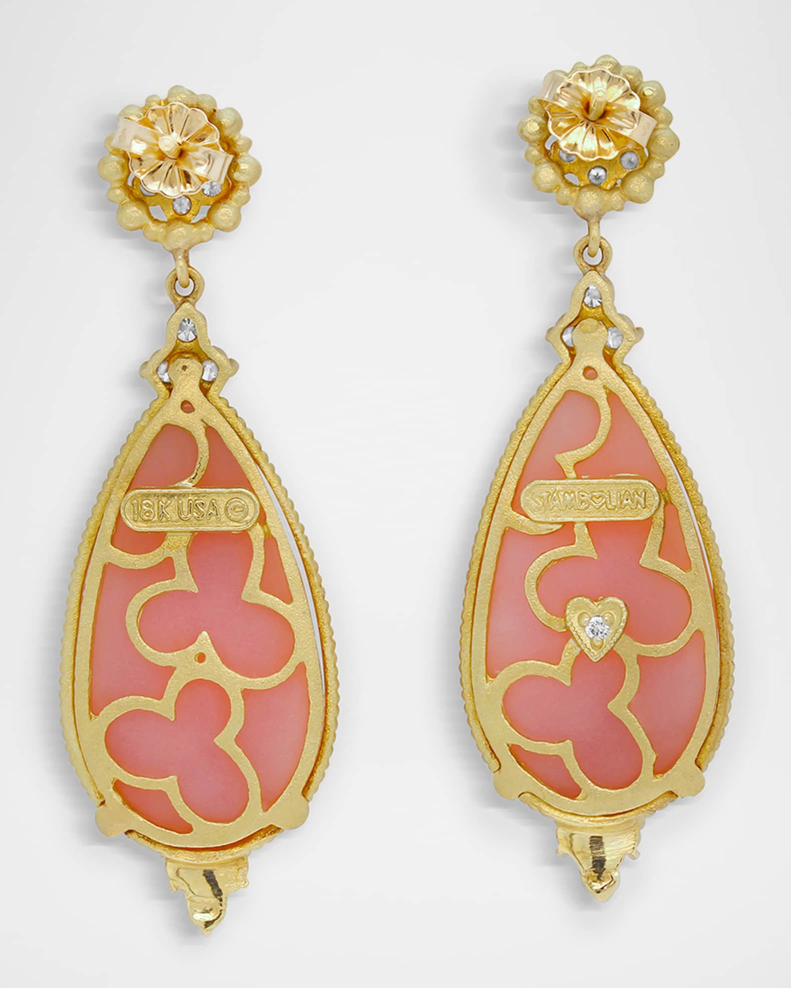 18K Yellow Gold Peruvian Opal Earrings with Diamonds 1