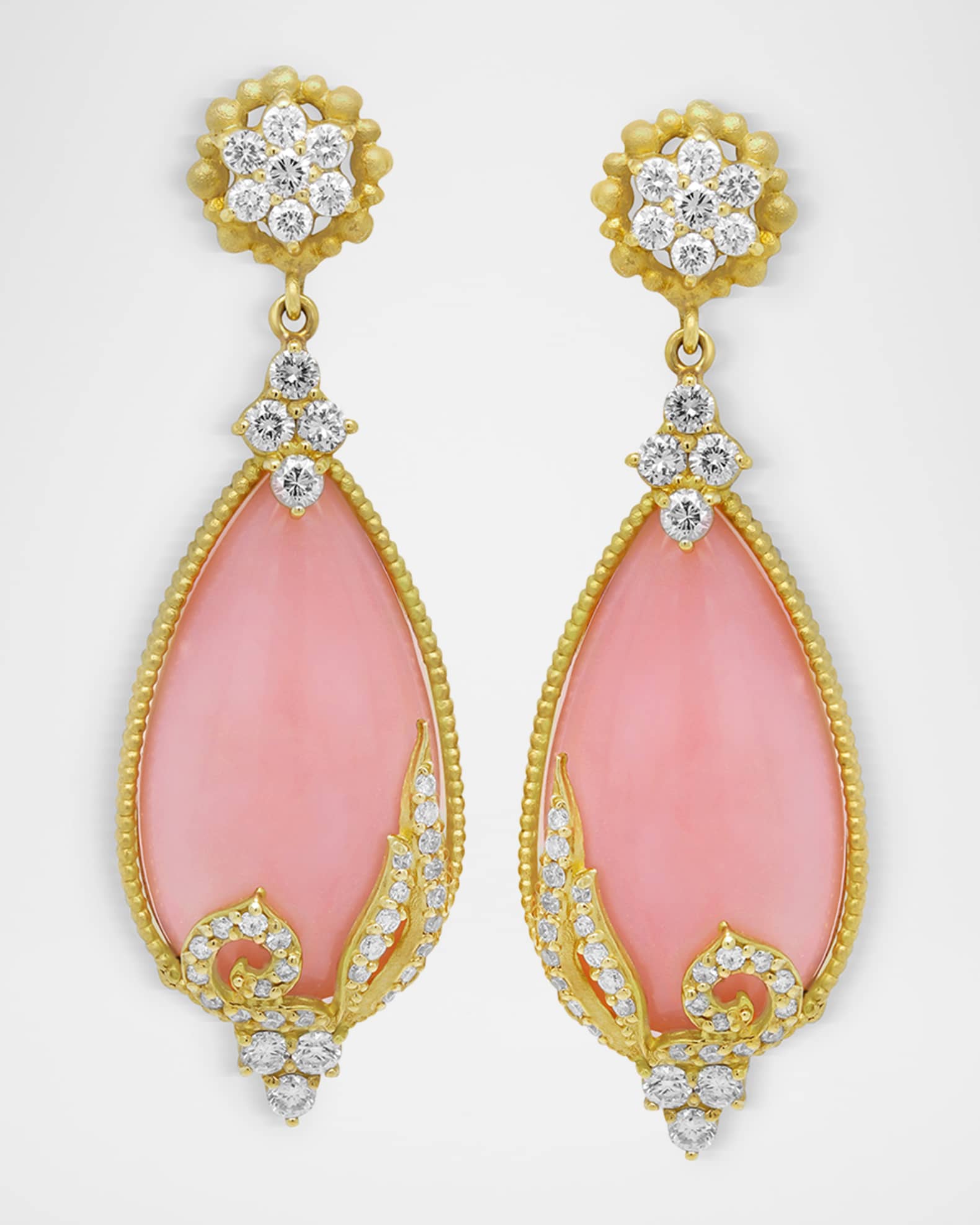 18K Yellow Gold Peruvian Opal Earrings with Diamonds 0