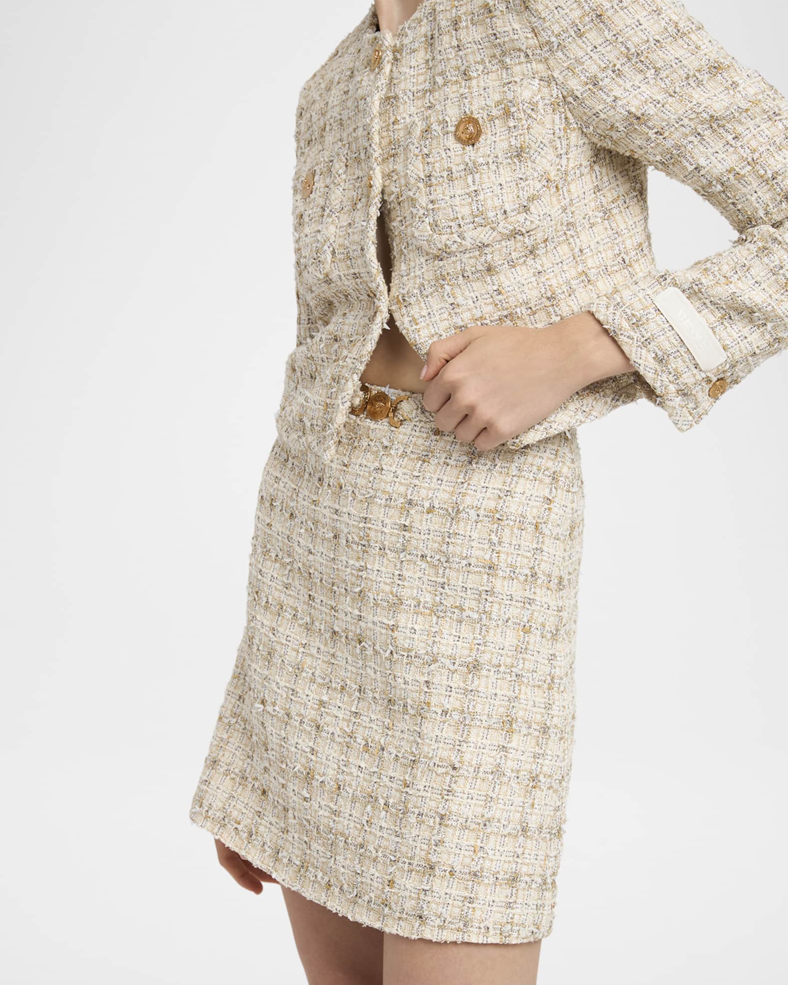 Versace Fancy Metallic Eyelash Tweed Mini Skirt | Neiman Marcus