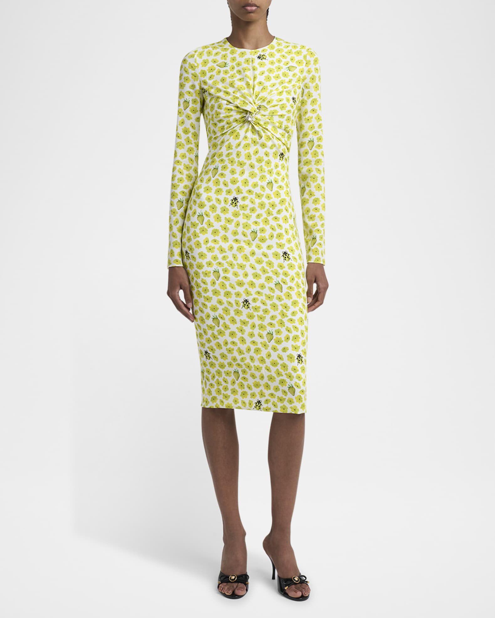 Twisted Safety-Pin Strawberry Garden Silk Georgette Dress 1