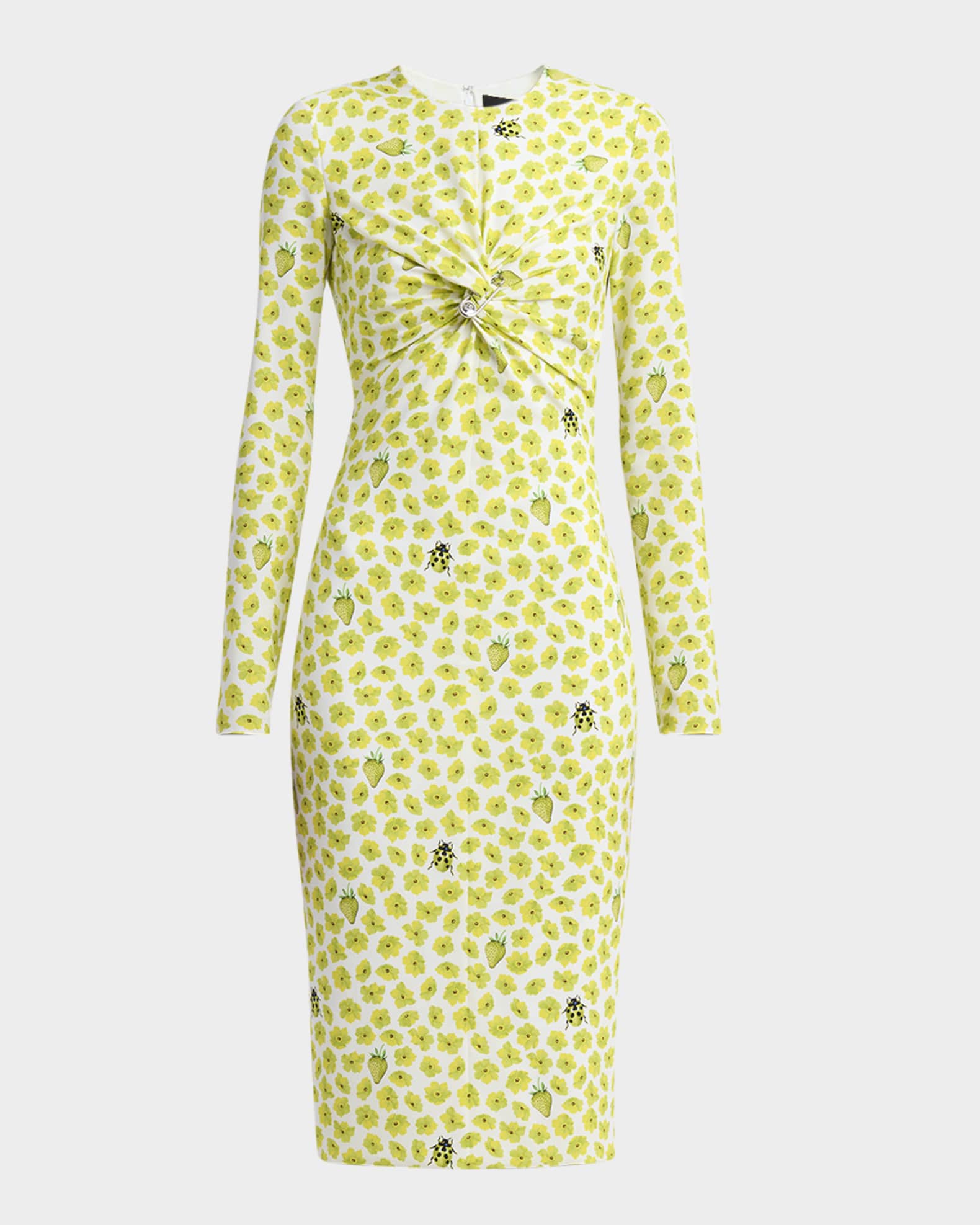 Twisted Safety-Pin Strawberry Garden Silk Georgette Dress 0