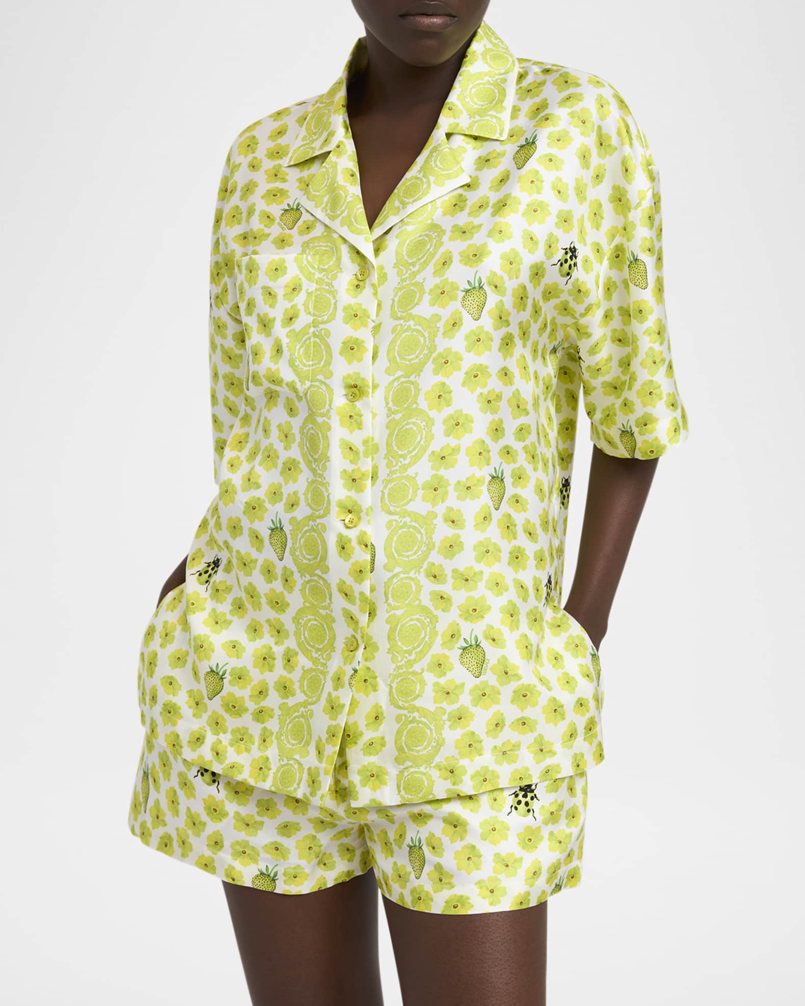 Versace Strawberry Garden Silk Twill Informal Shirt | Neiman