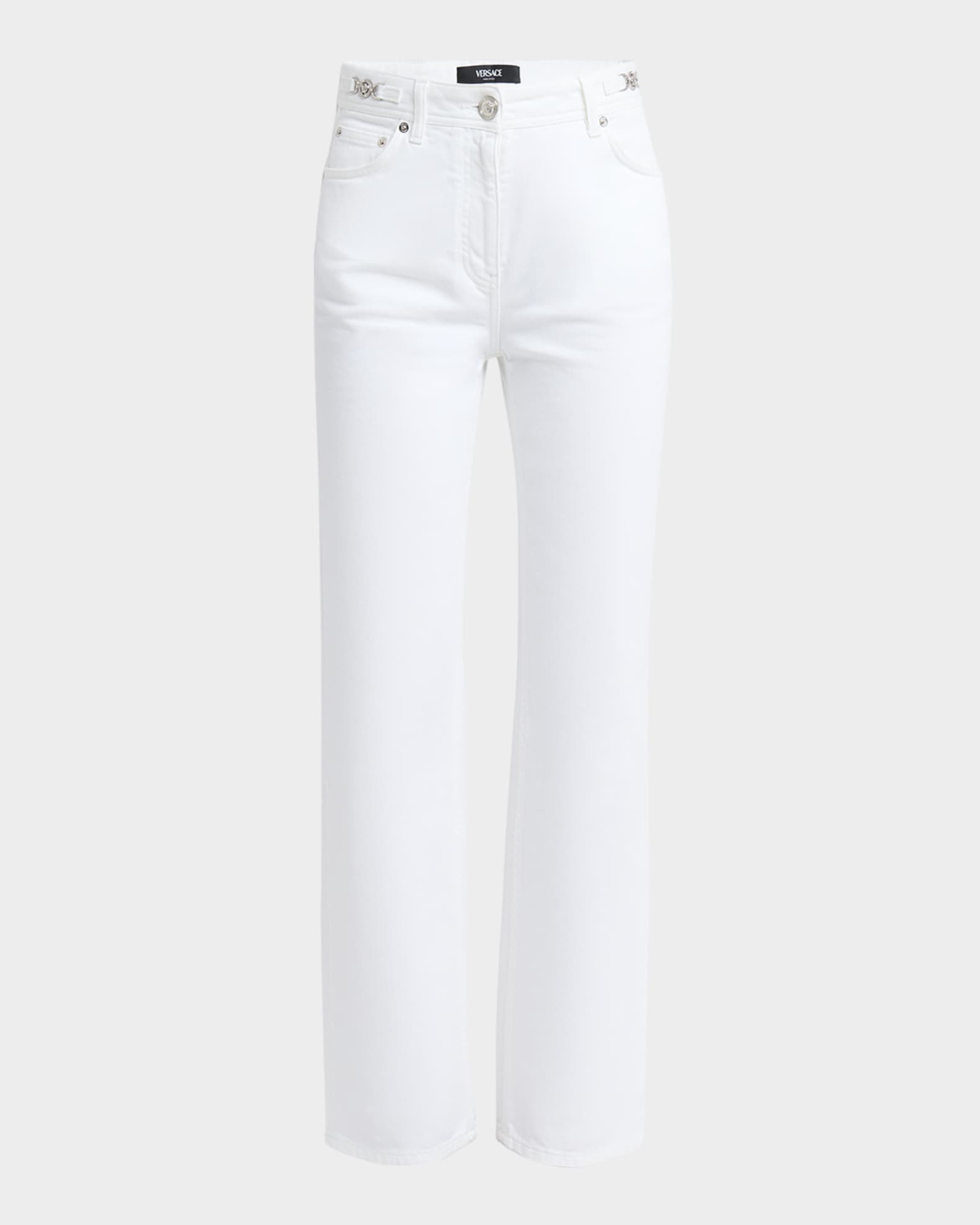 White Washed Denim Straight-Leg Pants 0