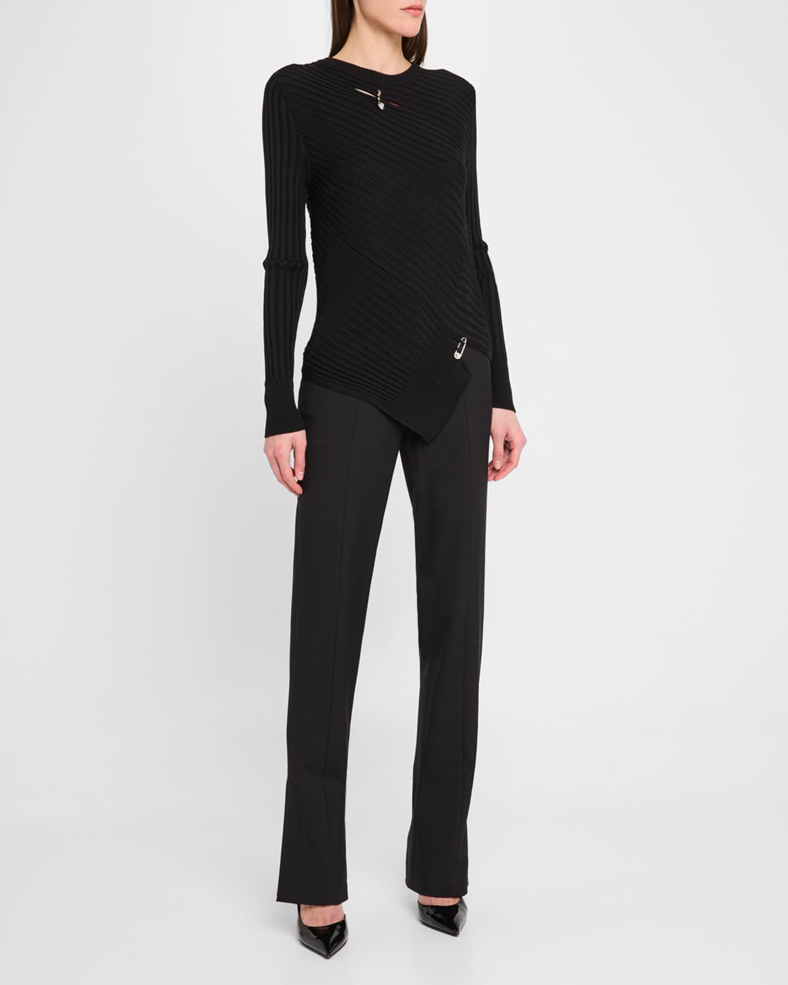 Safety-Pin Cutout Vanise Knit Sweater 1