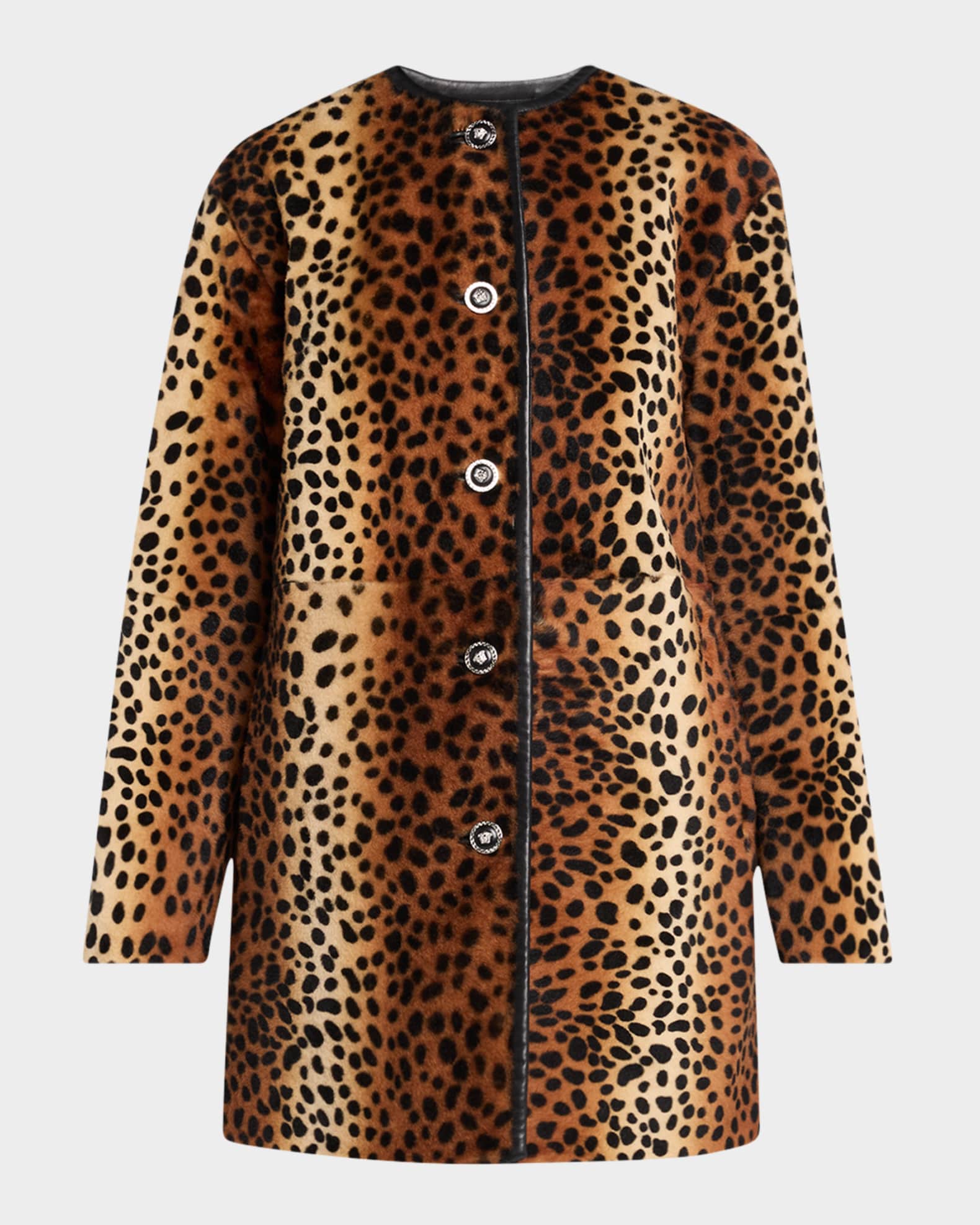 Leopard-Print Sheep Shearling Peacoat 0