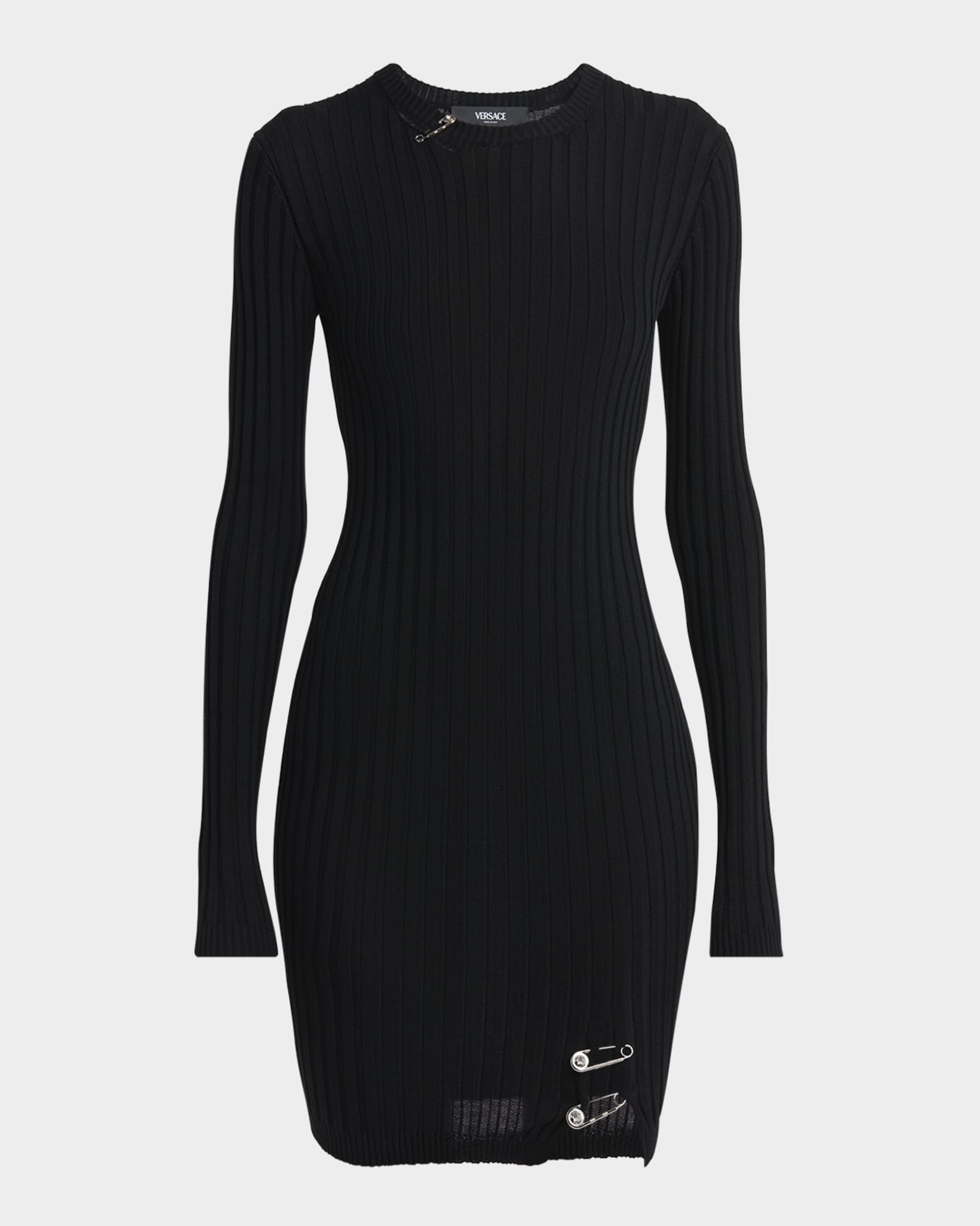 Versace Safety Pin Slit Knit Mini Dress Black