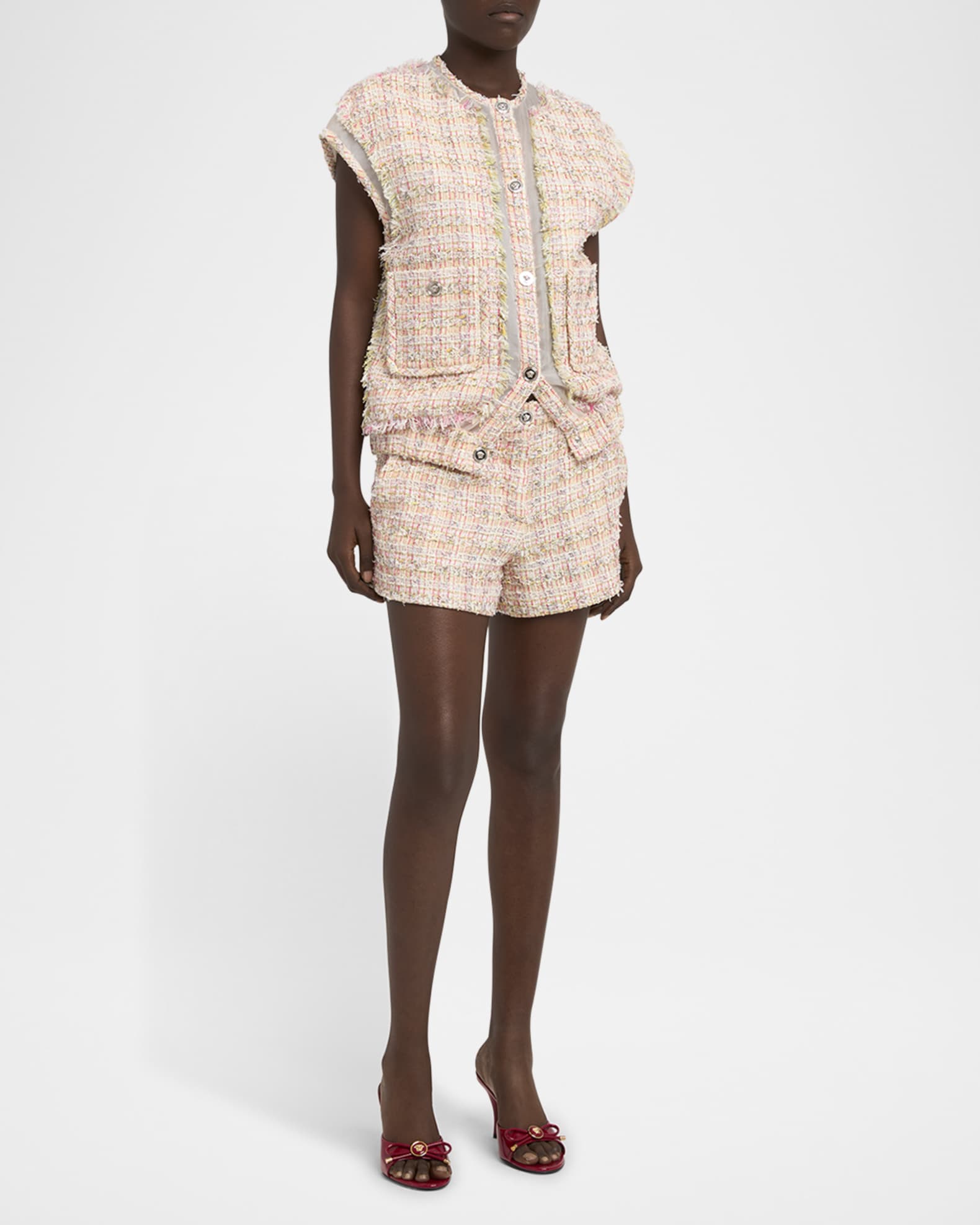 Fancy Tweed Sleeveless Informal Jacket 1