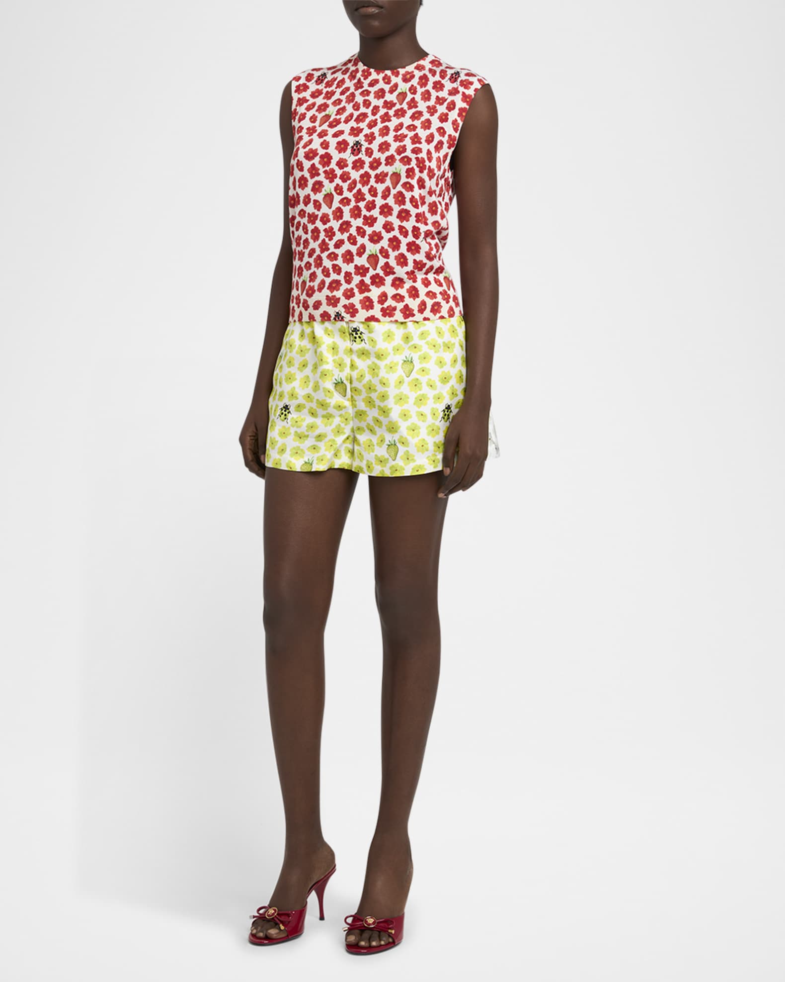 Strawberry Garden Print Silk Knit Tank Top 1