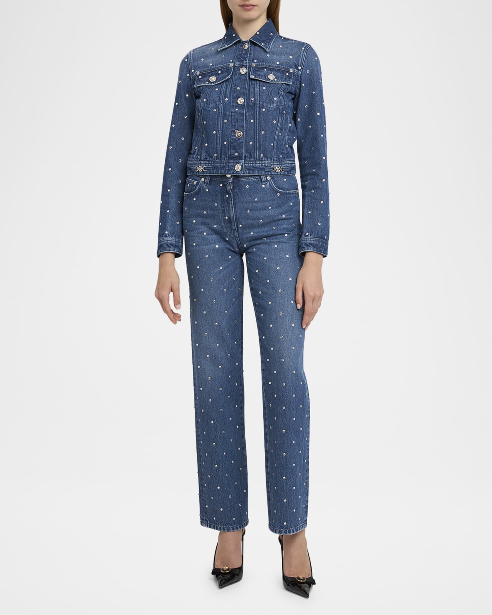 Crystal Denim Straight-Leg Pants 1