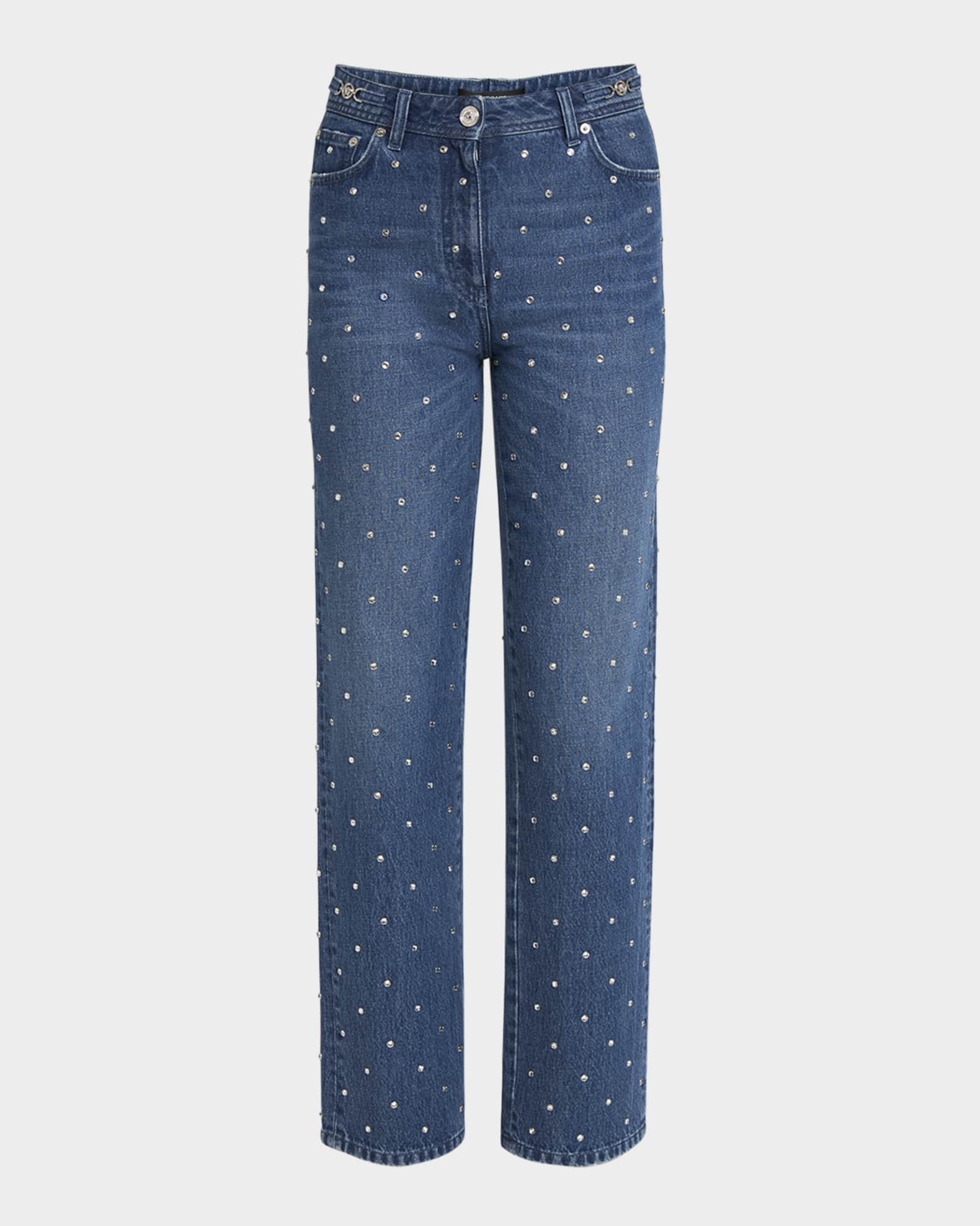 Crystal Denim Straight-Leg Pants 0