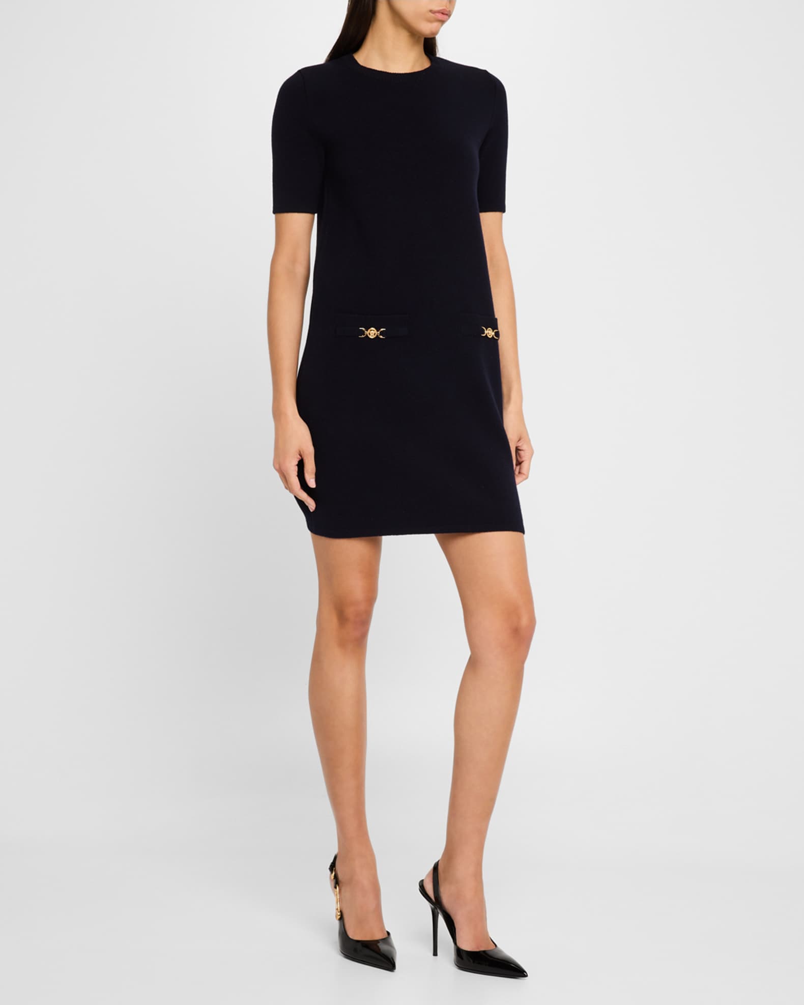 Medusa-Pockets Short-Sleeve Wool-Cashmere Mini Dress 1